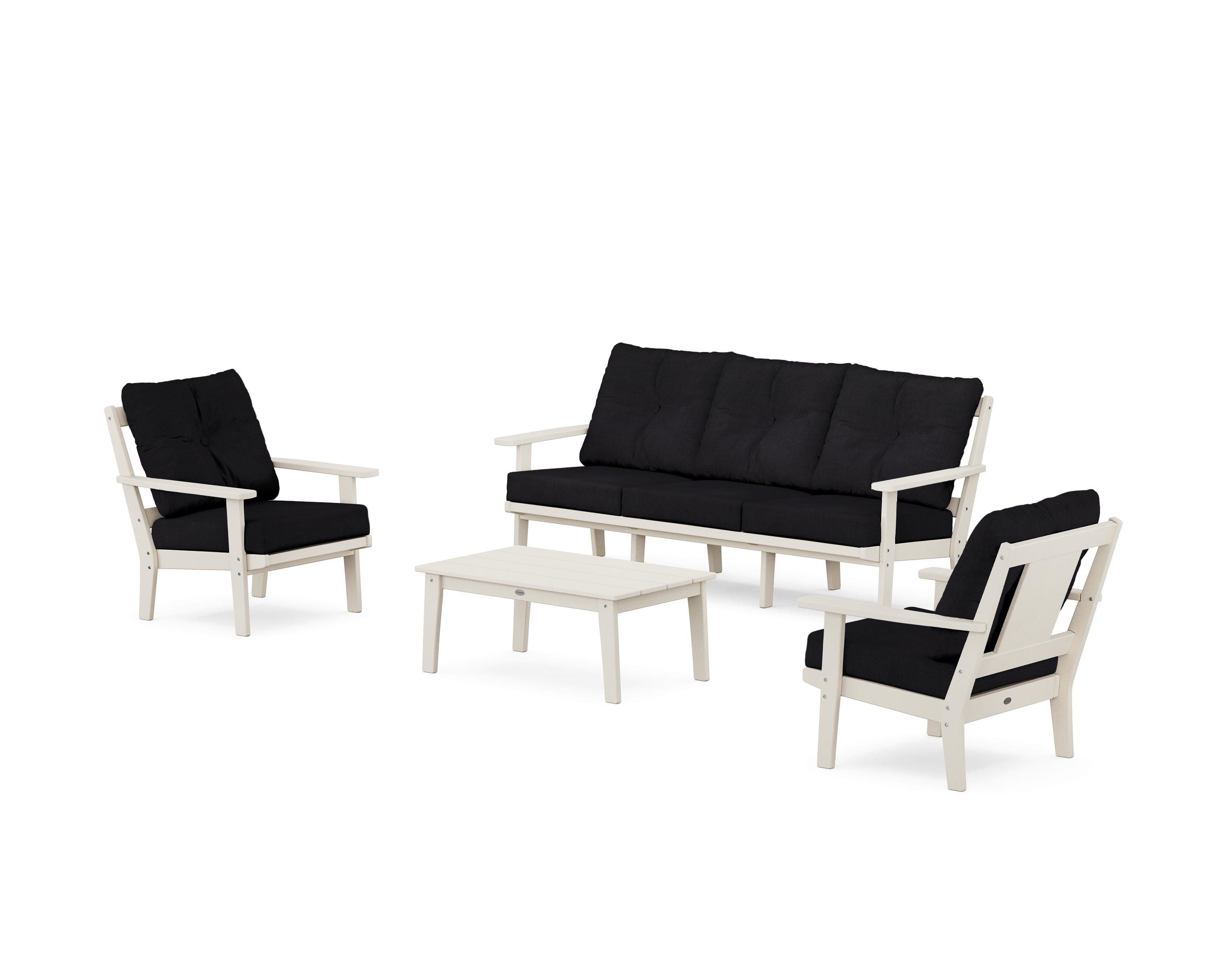 POLYWOOD Prairie 4-Piece Deep Seating Set with Sofa in Sand / Midnight Linen