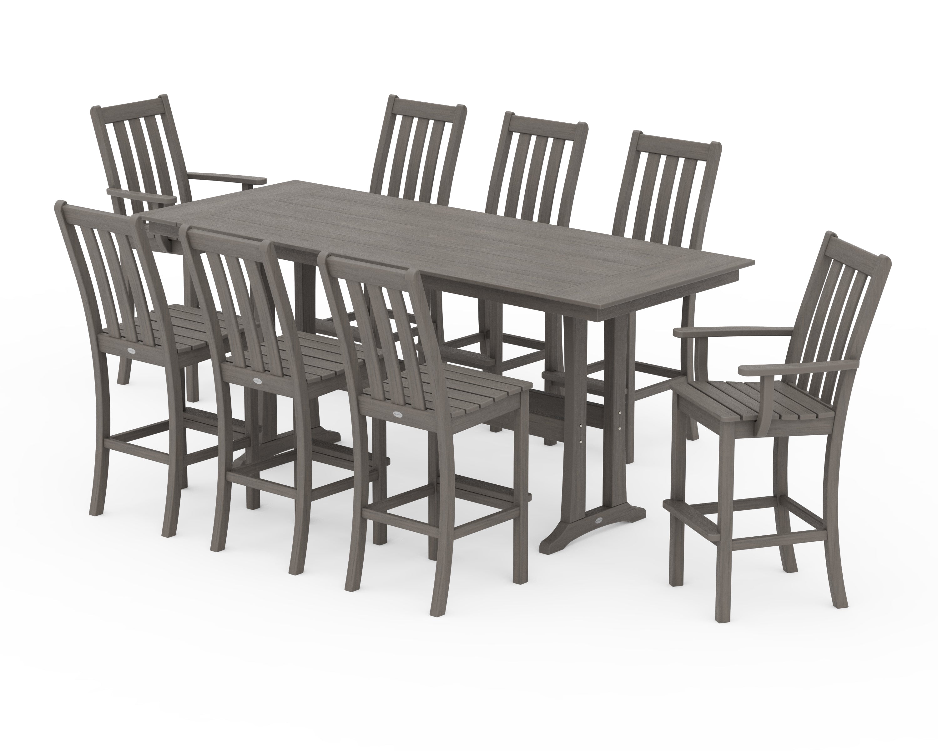 POLYWOOD Vineyard 9-Piece Farmhouse Bar Set with Trestle Legs in Driftwood