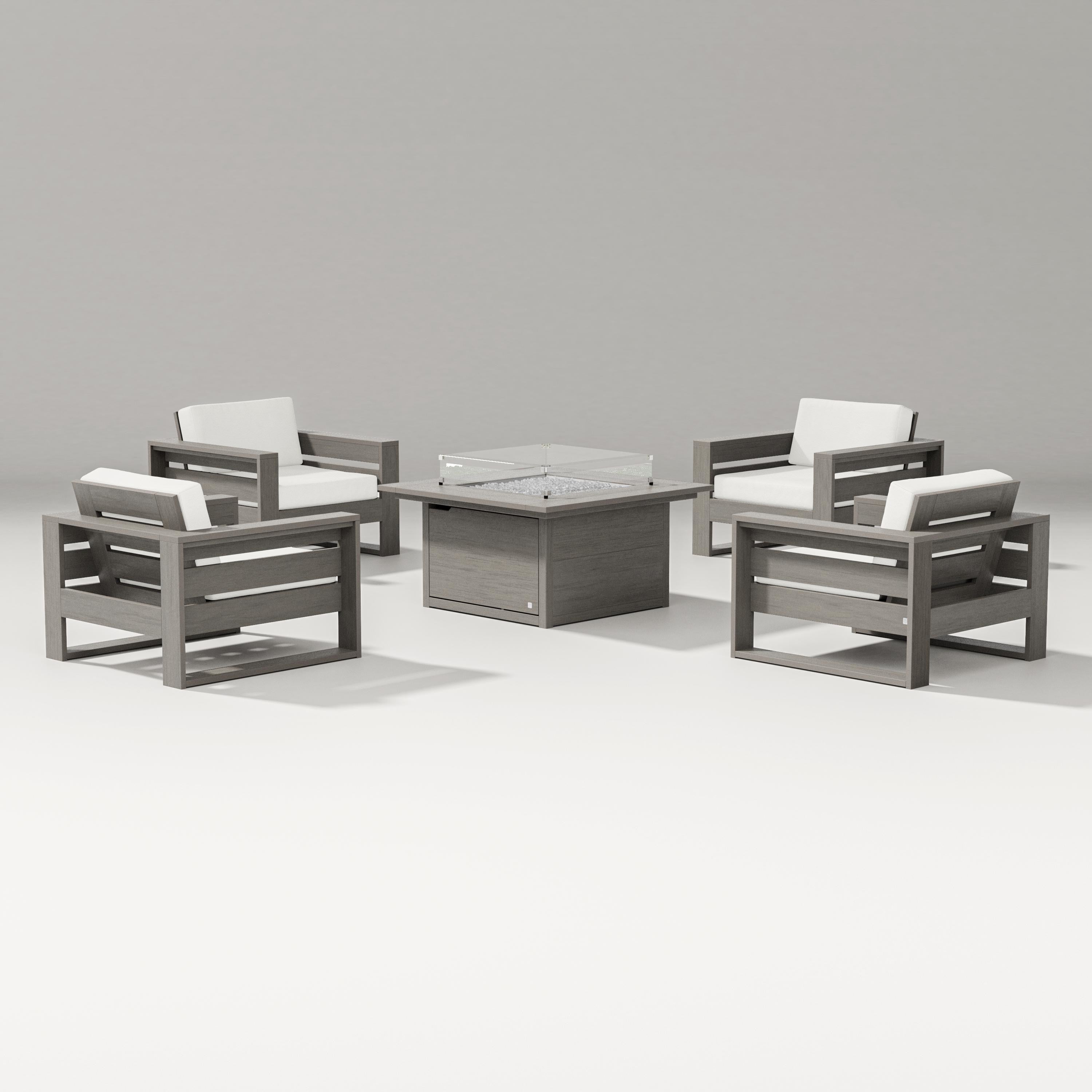 PW Designer Series Latitude 5-Piece Lounge Fire Table Set in Driftwood / Natural Linen