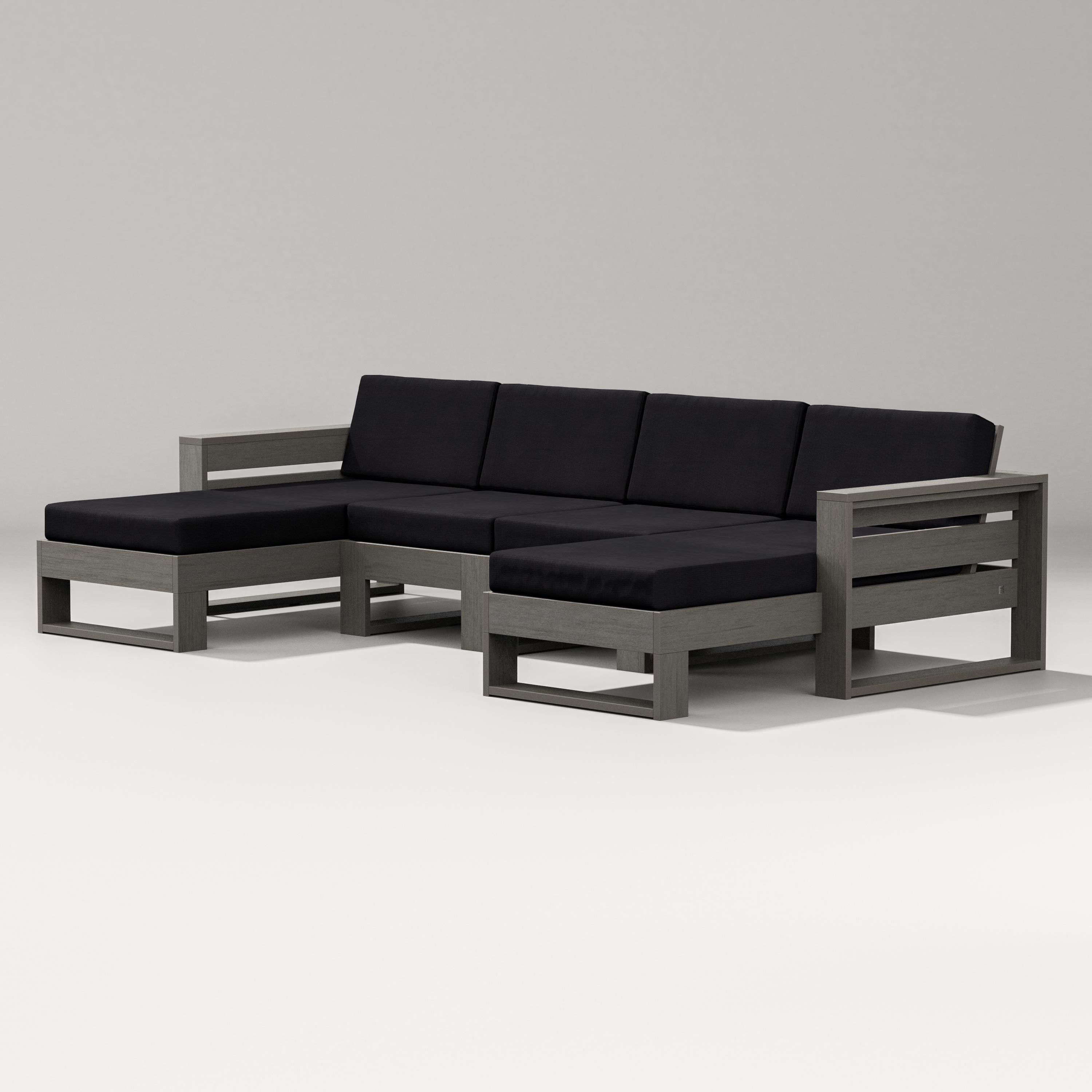 PW Designer Series Latitude Double Chaise Sectional in Driftwood / Midnight Linen