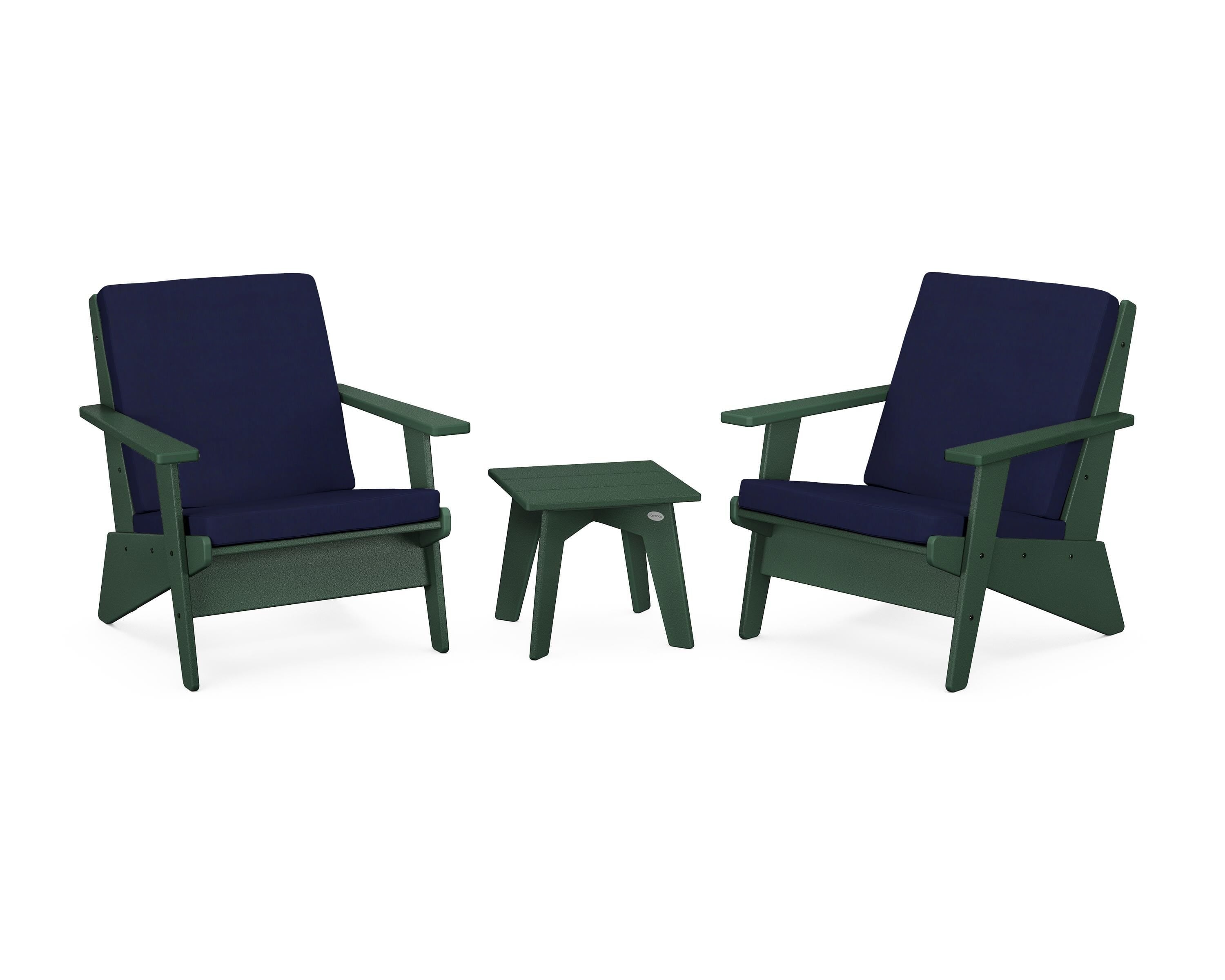 POLYWOOD Riviera Modern Lounge 3-Piece Set in Green / Navy