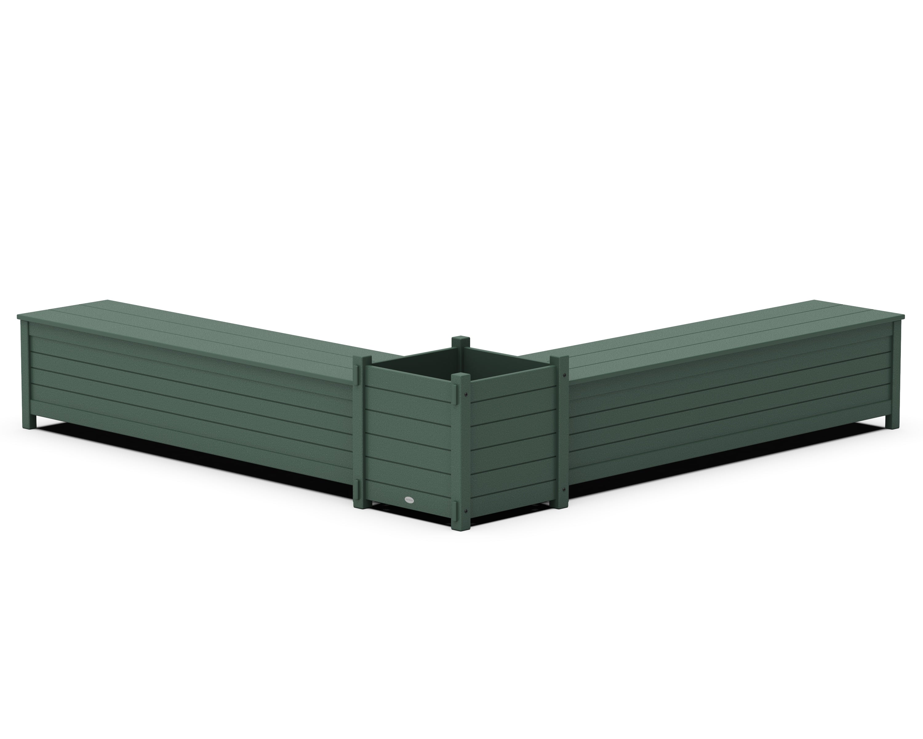 POLYWOOD 72" Nautical L- Shaped Planter Storage Bench Set- Large in Green