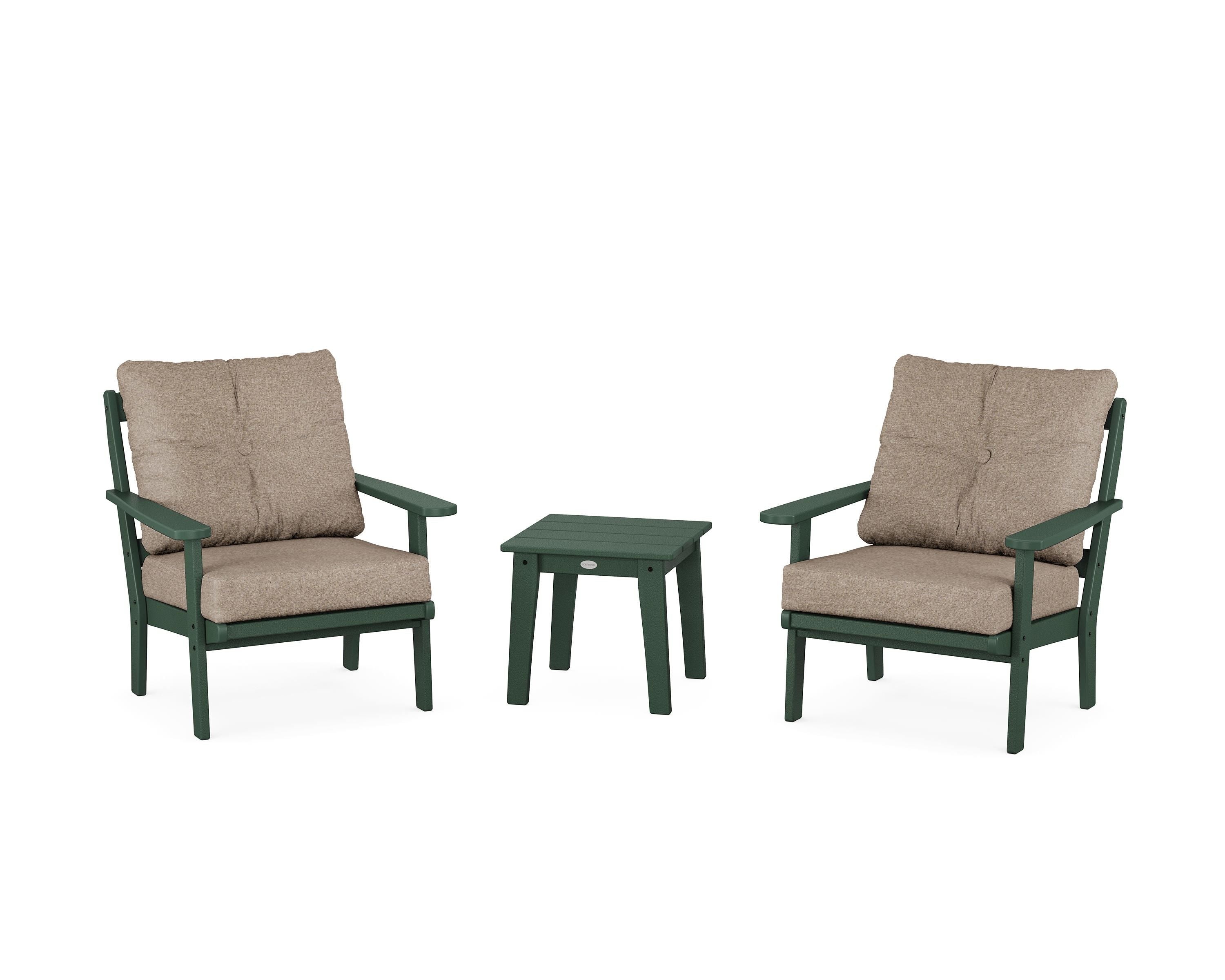 POLYWOOD Mission 3-Piece Deep Seating Set in Green / Spiced Burlap