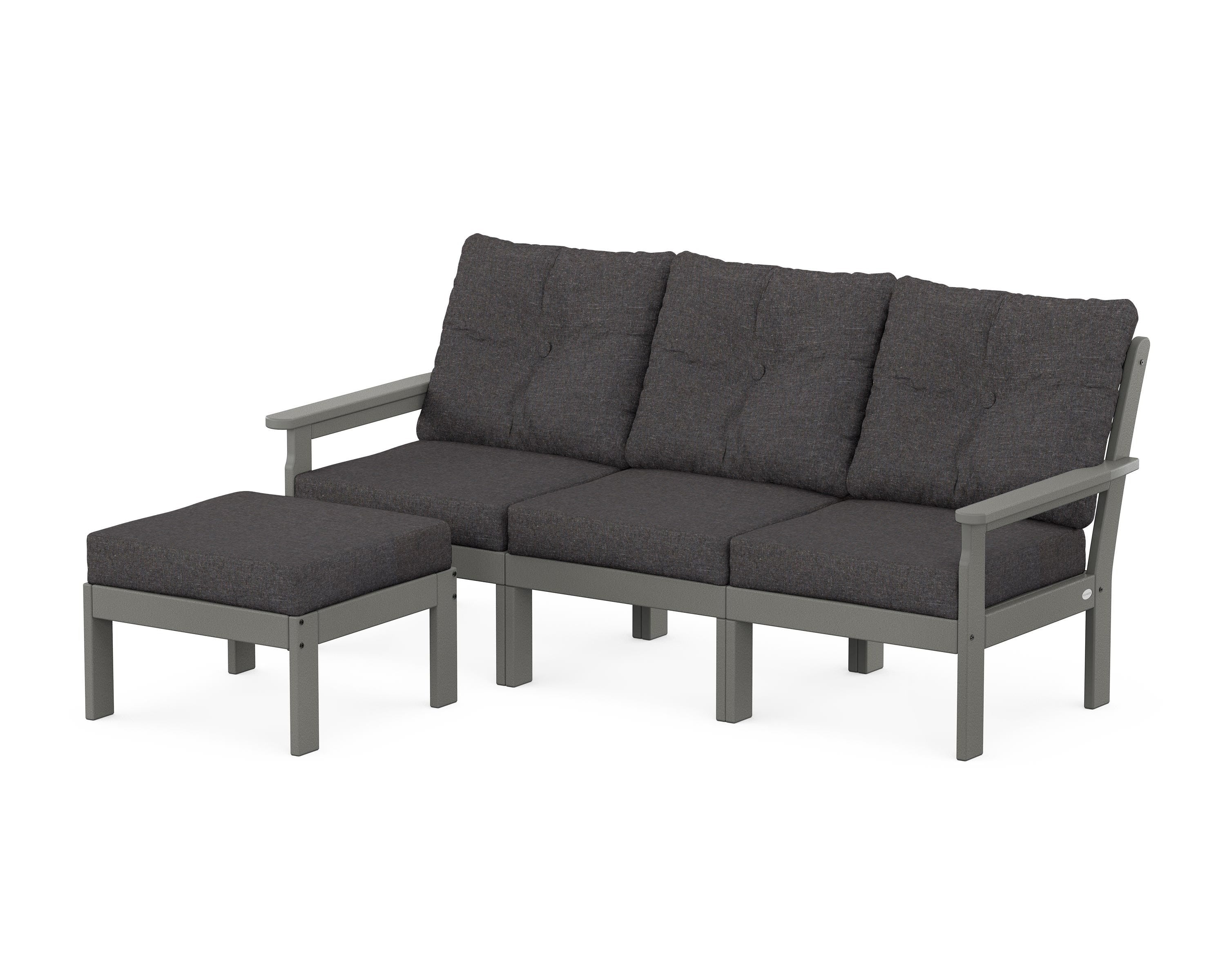 POLYWOOD Vineyard 4-Piece Sectional with Ottoman in Slate Grey / Ash Charcoal
