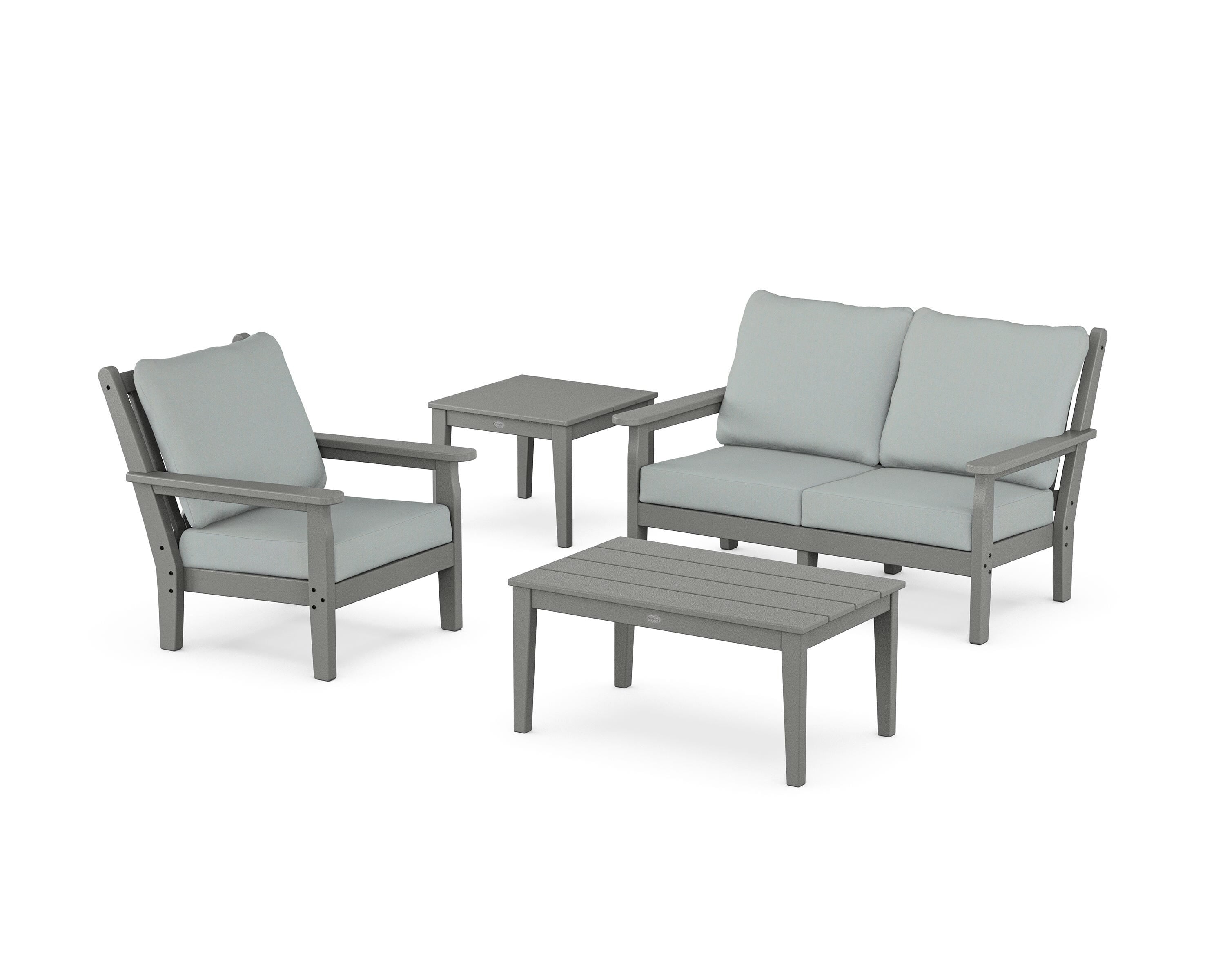 POLYWOOD Chippendale 4-Piece Deep Seating Set in Slate Grey / Spa
