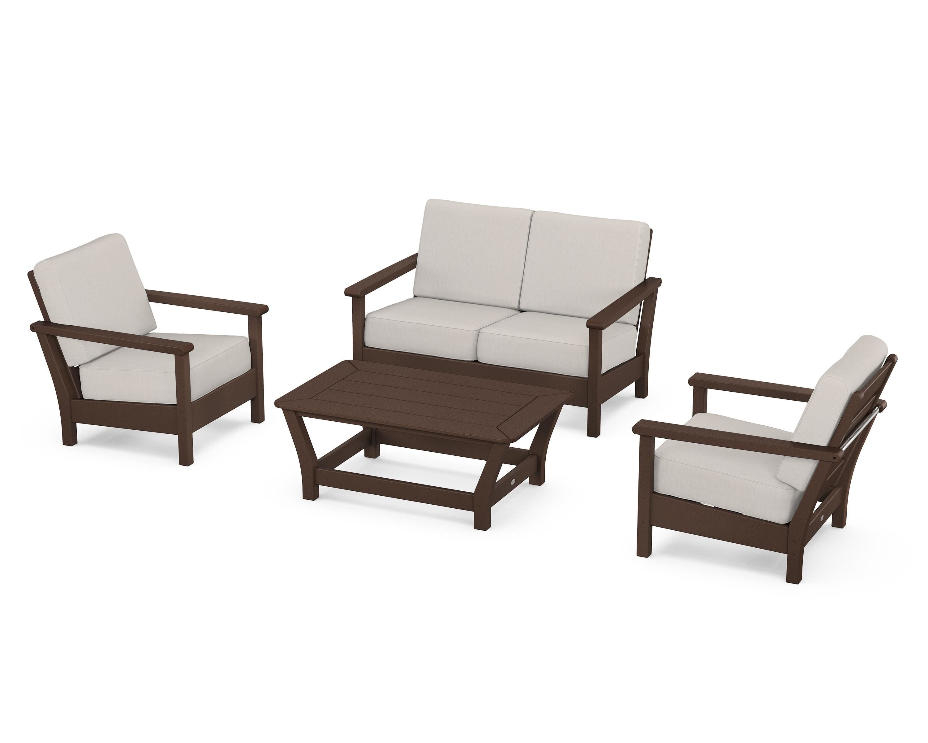 POLYWOOD Harbour 4-Piece Deep Seating Set in Mahogany / Cast Ash