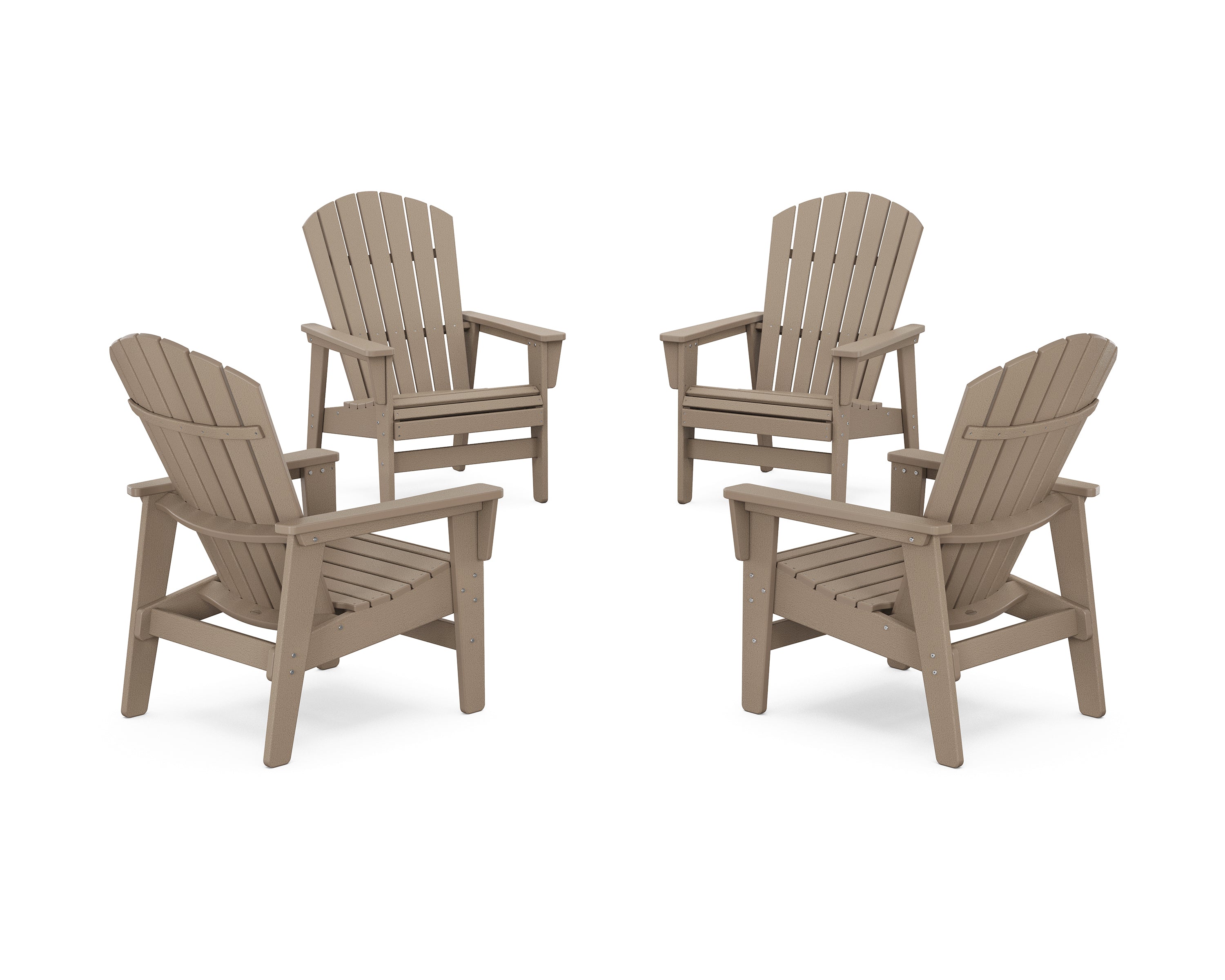 POLYWOOD® 4-Piece Nautical Grand Upright Adirondack Chair Conversation Set in Vintage Sahara