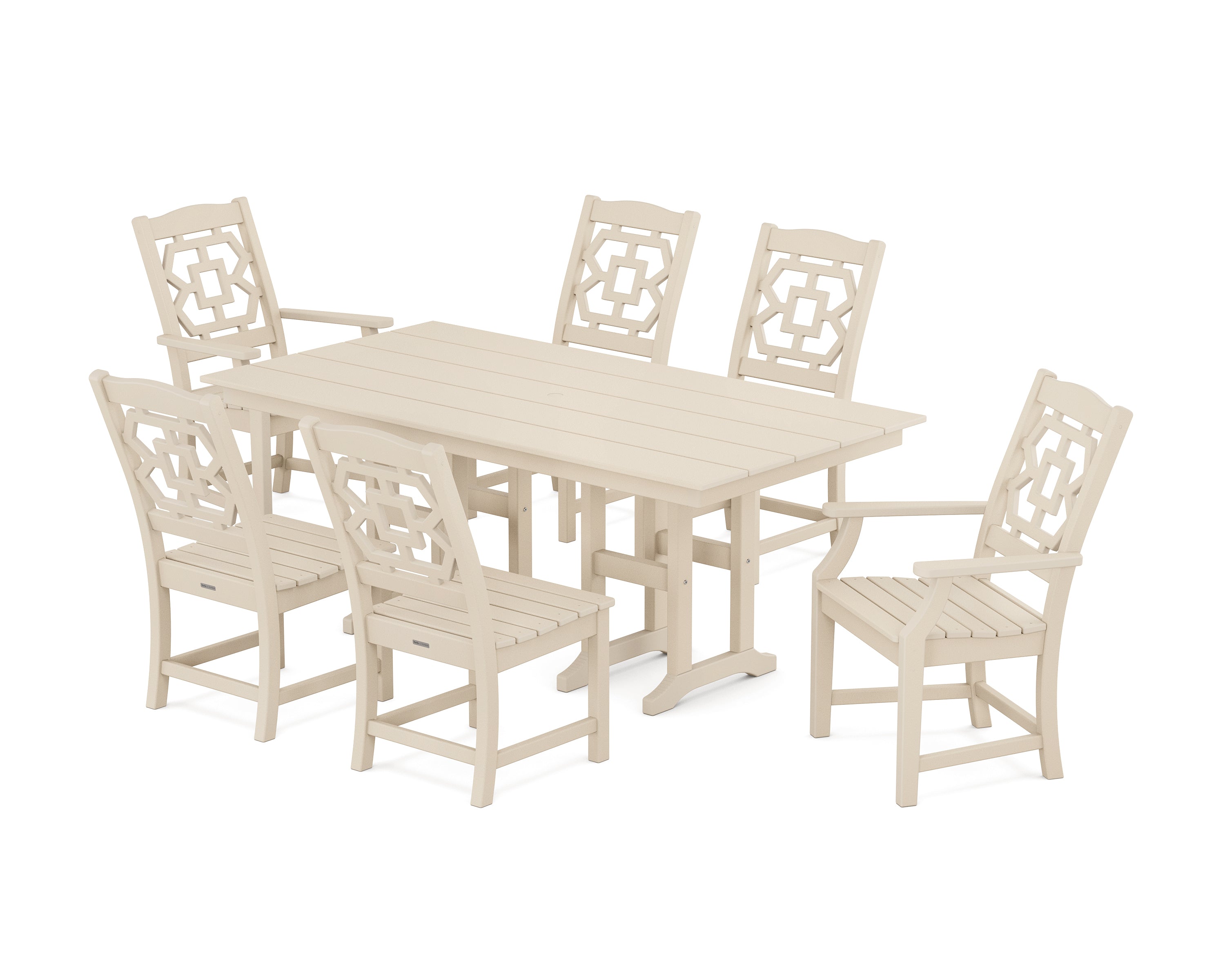 Martha Stewart by POLYWOOD® Chinoiserie 7-Piece Farmhouse Dining Set in Sand