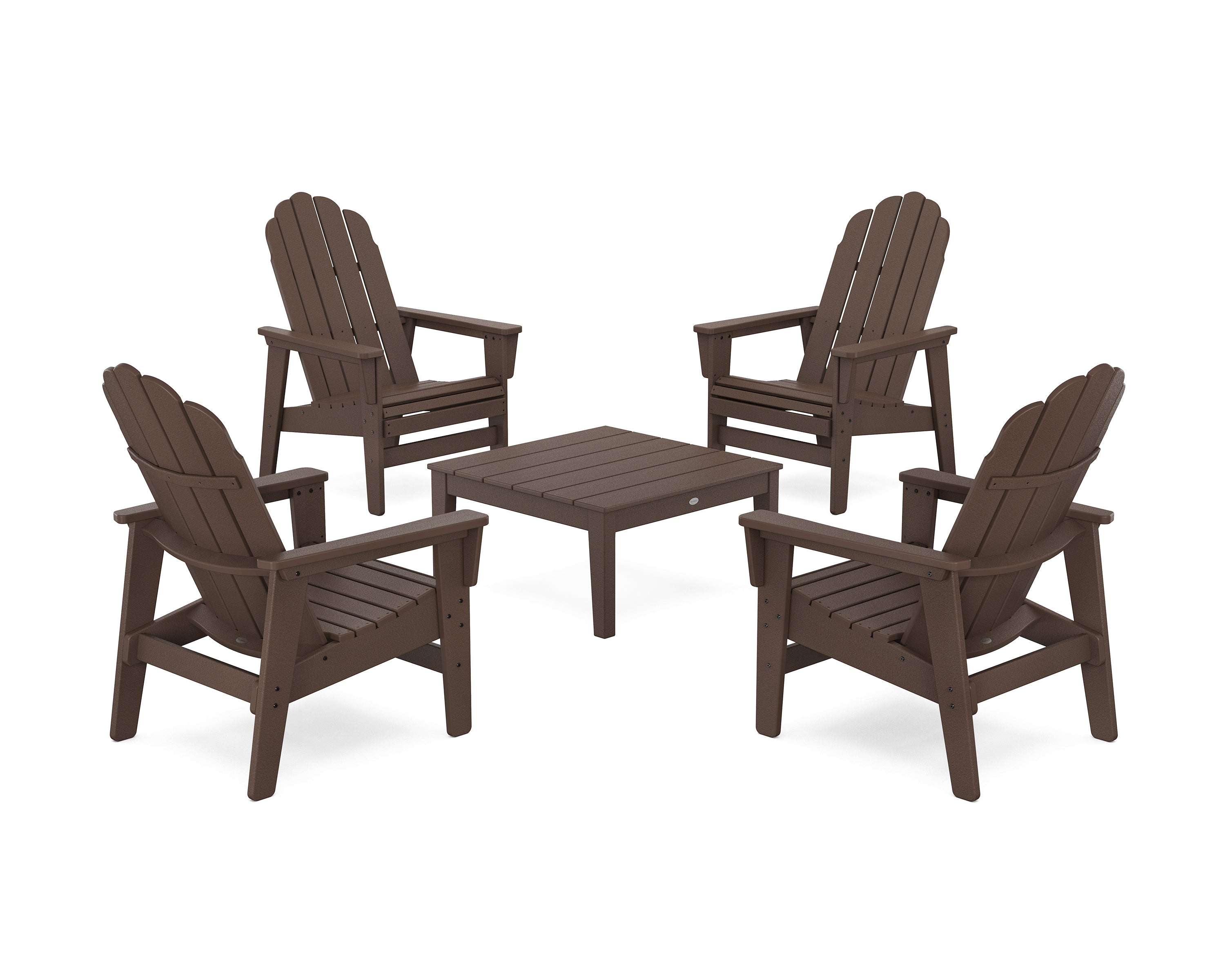 POLYWOOD® 5-Piece Vineyard Grand Upright Adirondack Chair Conversation Group in Mahogany