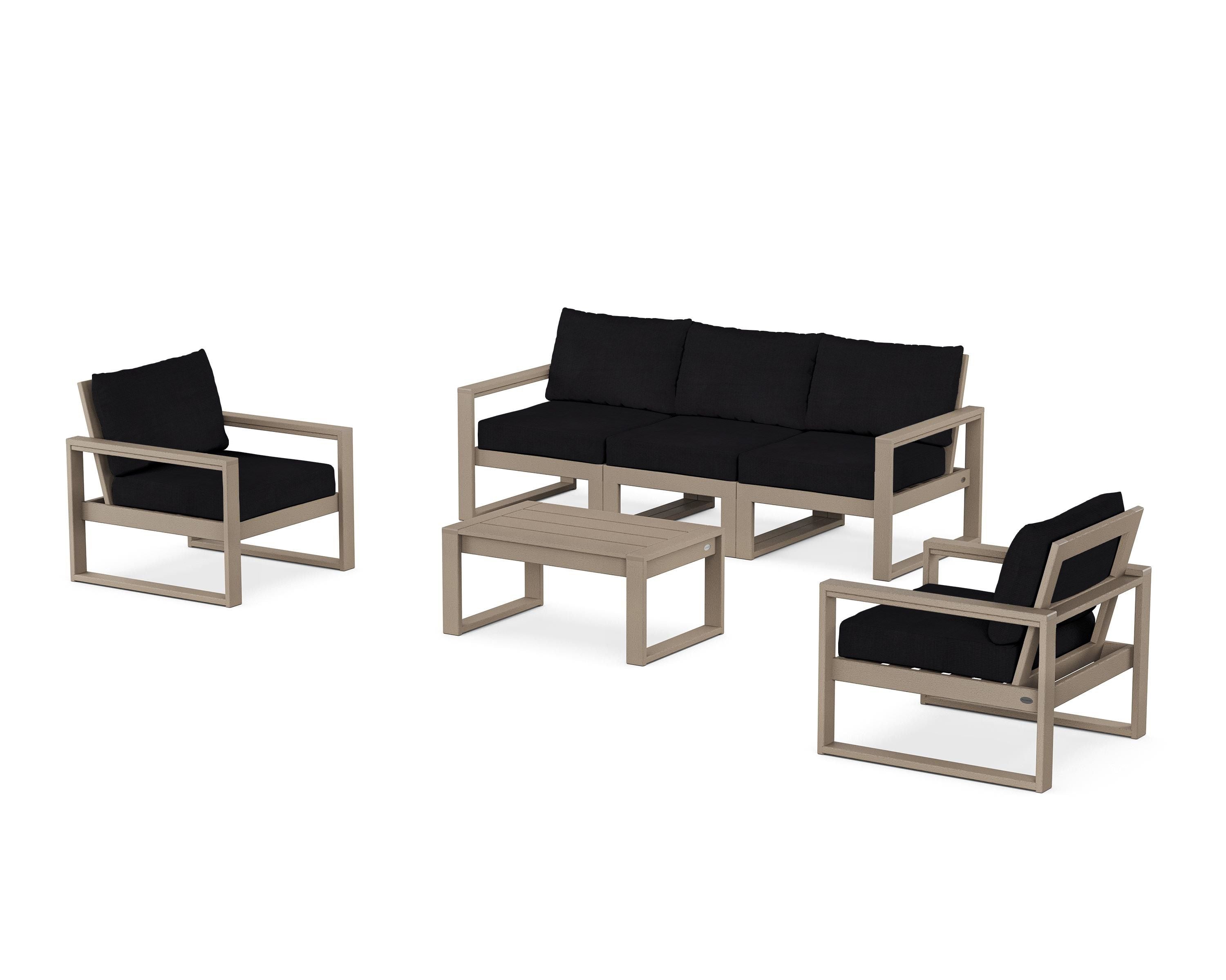 POLYWOOD EDGE Sectional 4-Piece Deep Seating Set with Sofa in Vintage Sahara / Midnight Linen