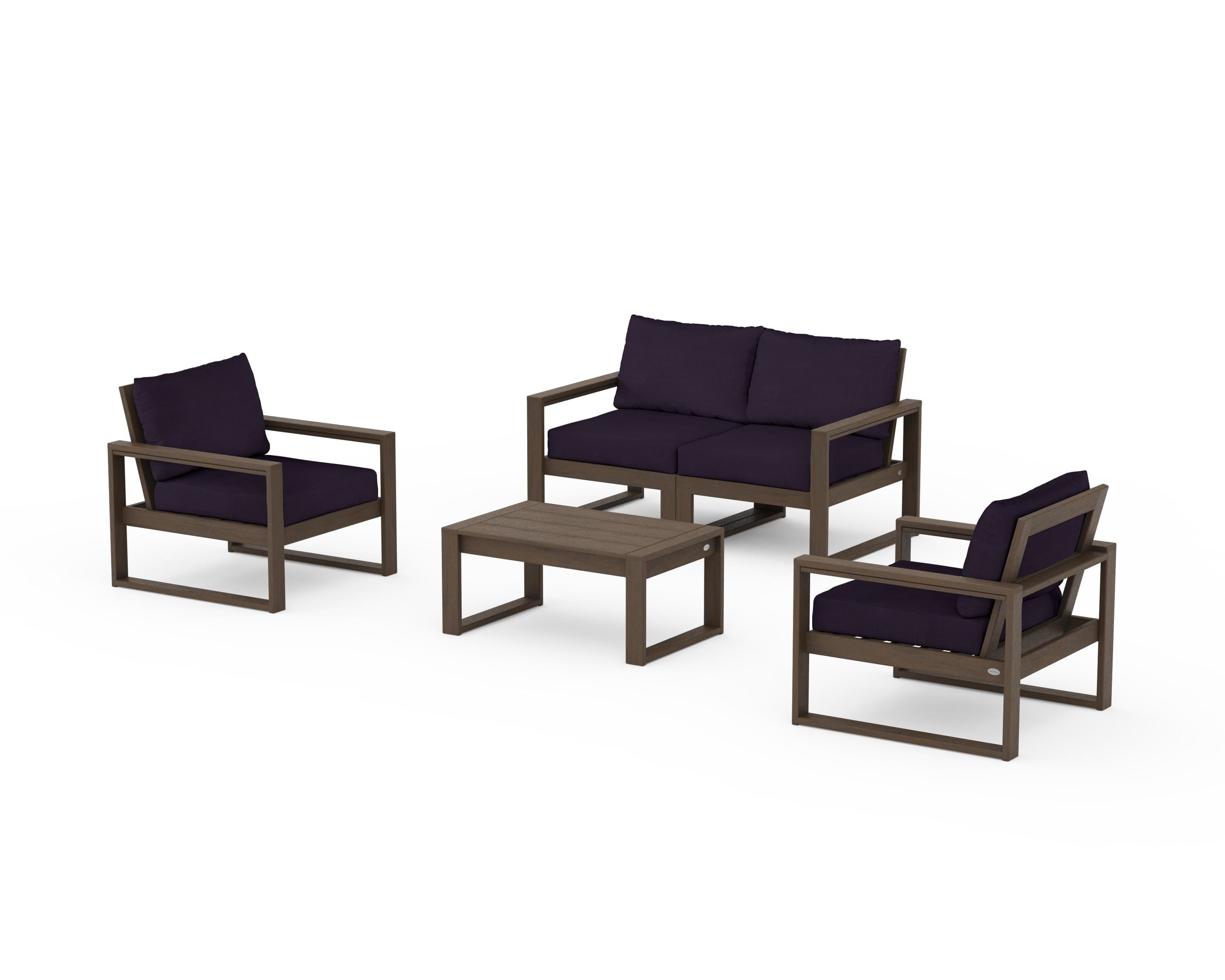 POLYWOOD EDGE Sectional 4-Piece Deep Seating Set with Loveseat in Kona / Navy Linen
