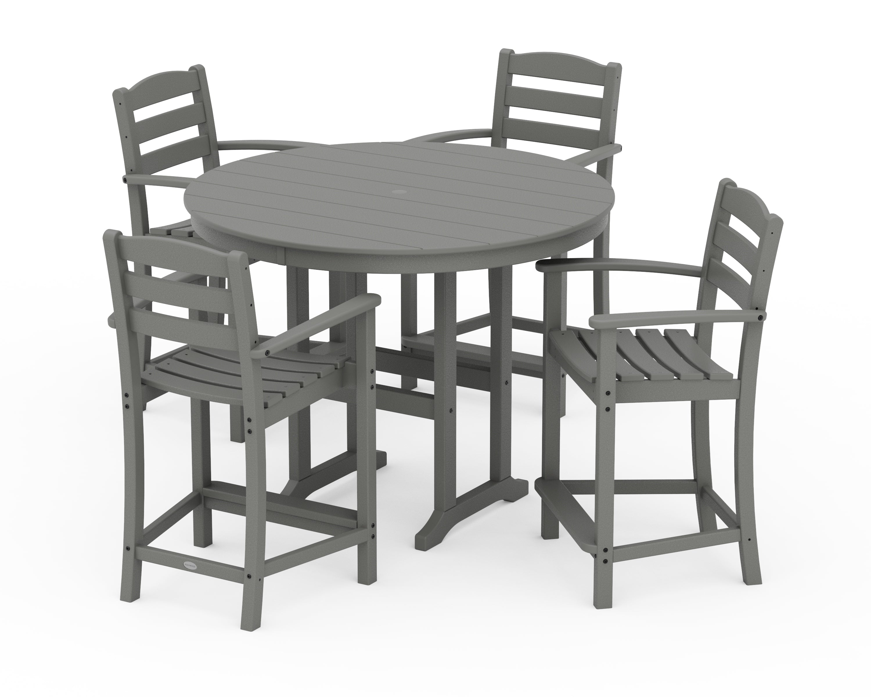 POLYWOOD La Casa Café 5-Piece Round Farmhouse Counter Set in Slate Grey
