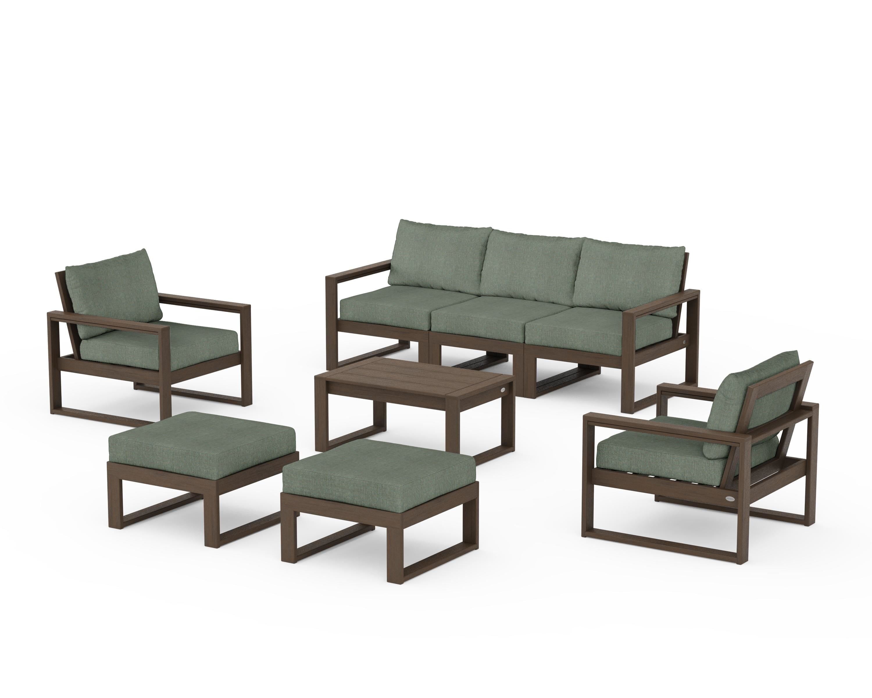 POLYWOOD EDGE Sectional 8-Piece Lounge Sofa Set in Kona / Cast Sage