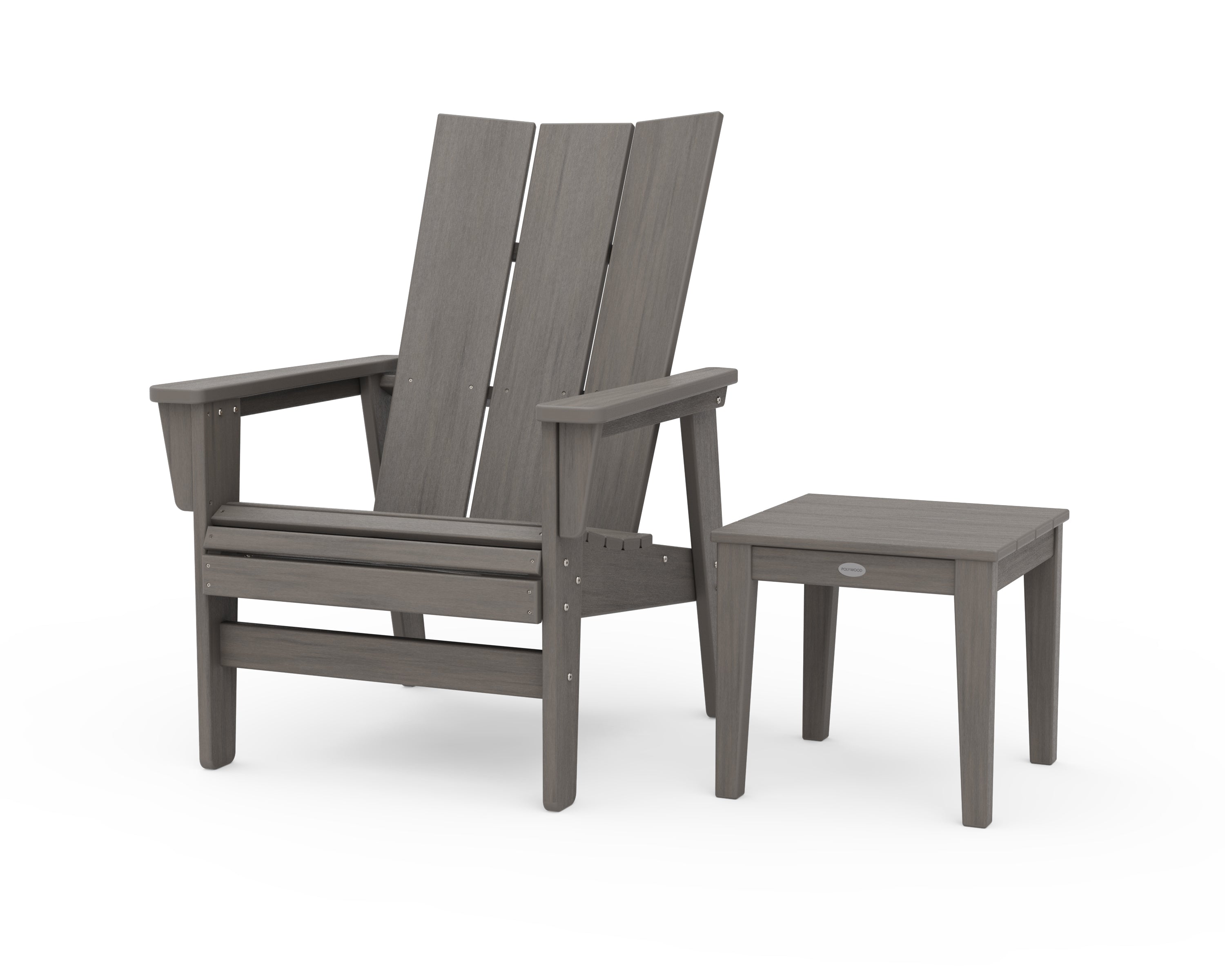 POLYWOOD Modern Grand Upright Adirondack Chair with Side Table in Driftwood
