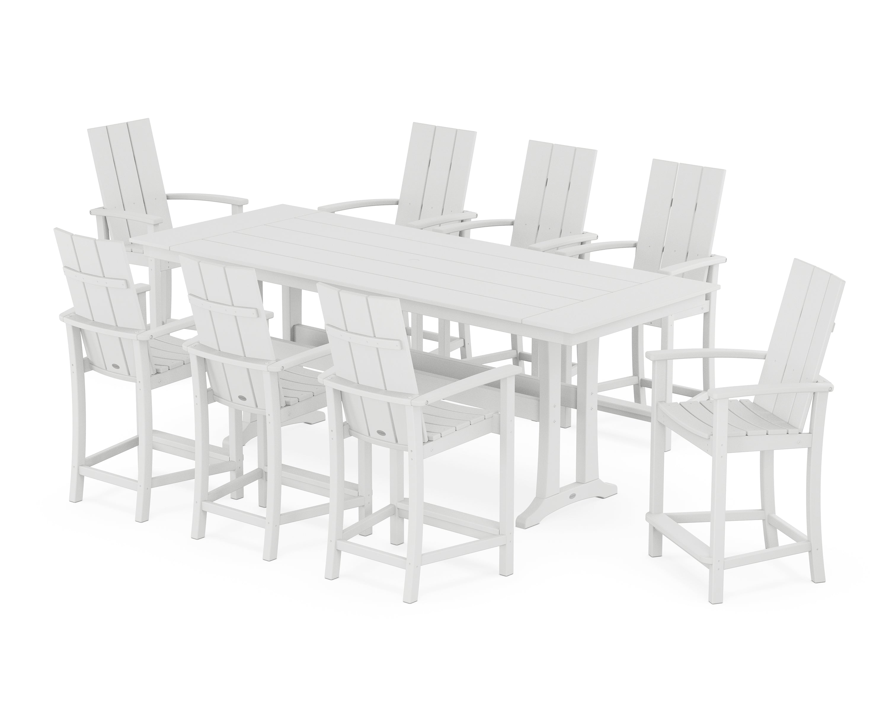 POLYWOOD® Modern Adirondack 9-Piece Farmhouse Counter Set with Trestle Legs in White