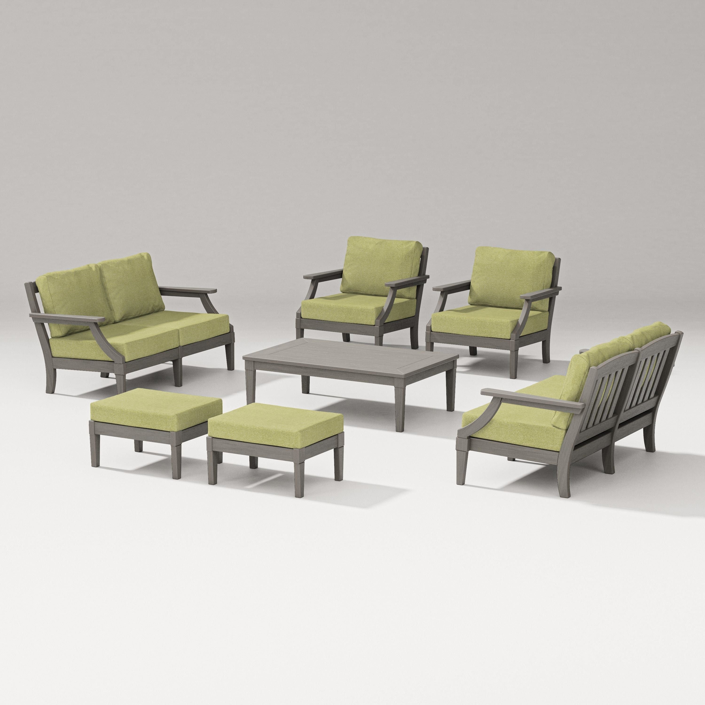 PW Designer Series Estate 7-Piece Lounge Loveseat Set in Driftwood / Chartreuse Boucle