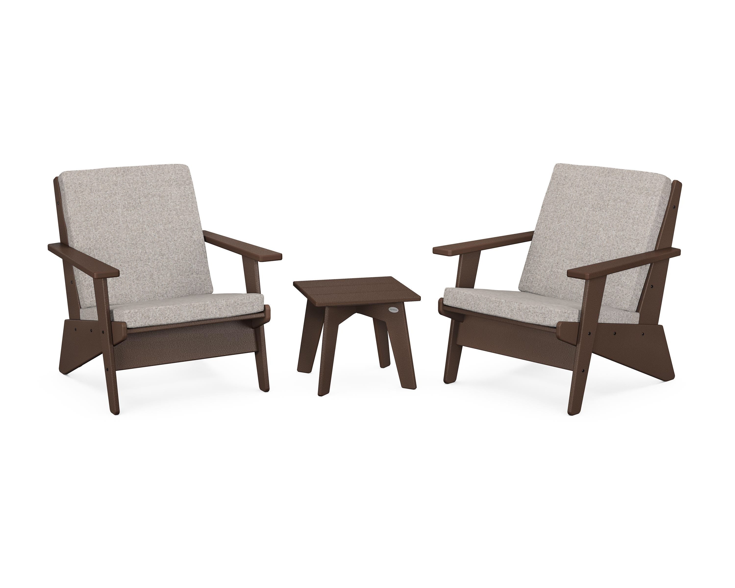 POLYWOOD Riviera Modern Lounge 3-Piece Set in Mahogany / Weathered Tweed