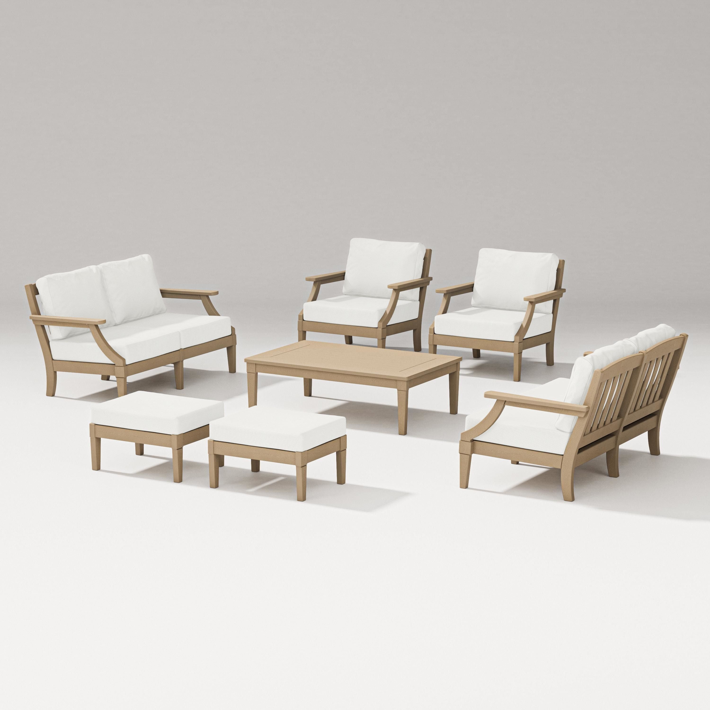 PW Designer Series Estate 7-Piece Lounge Loveseat Set in Vintage Sahara / Natural Linen