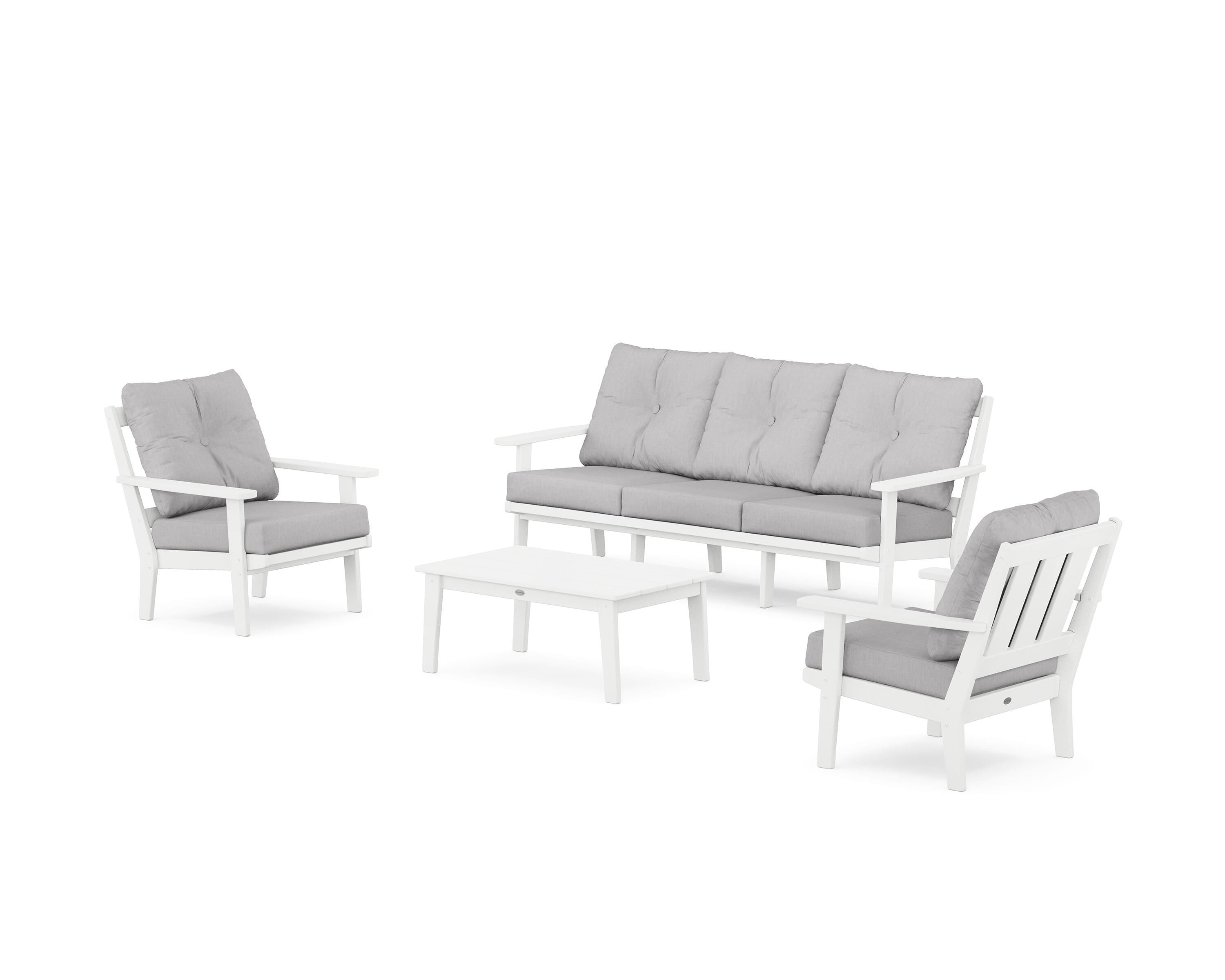 POLYWOOD Oxford 4-Piece Deep Seating Set with Sofa in White / Granite
