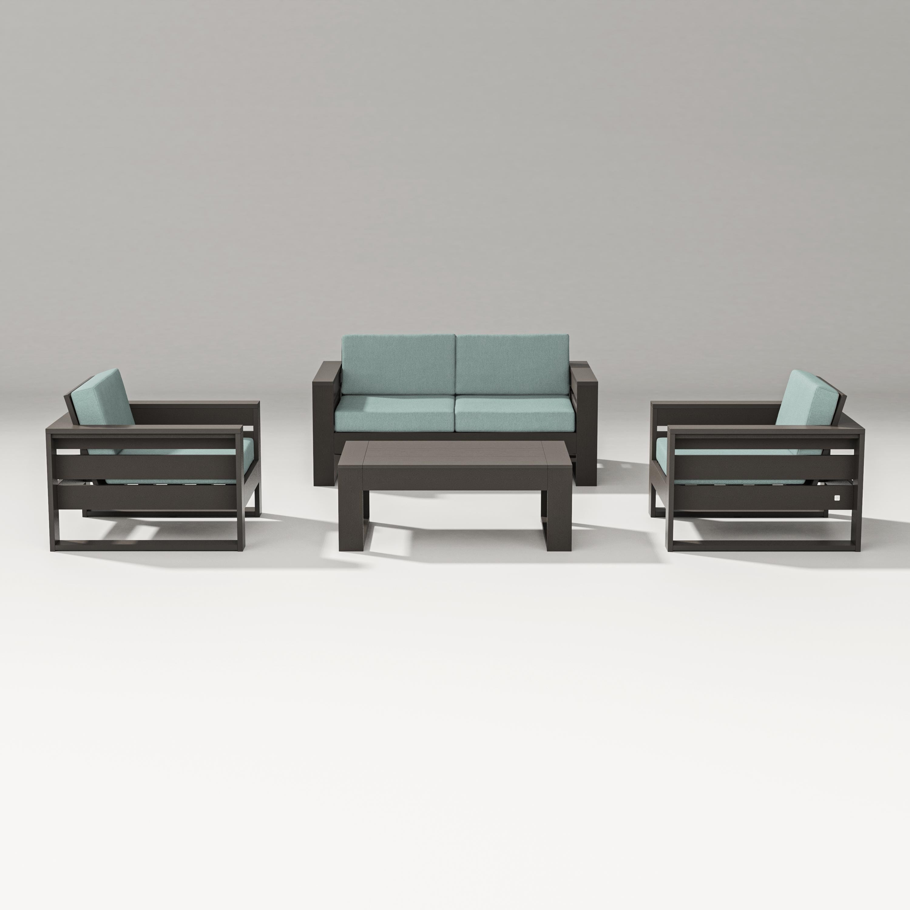 PW Designer Series Latitude 4-Piece Lounge Loveseat Set in Vintage Coffee / Glacier Spa