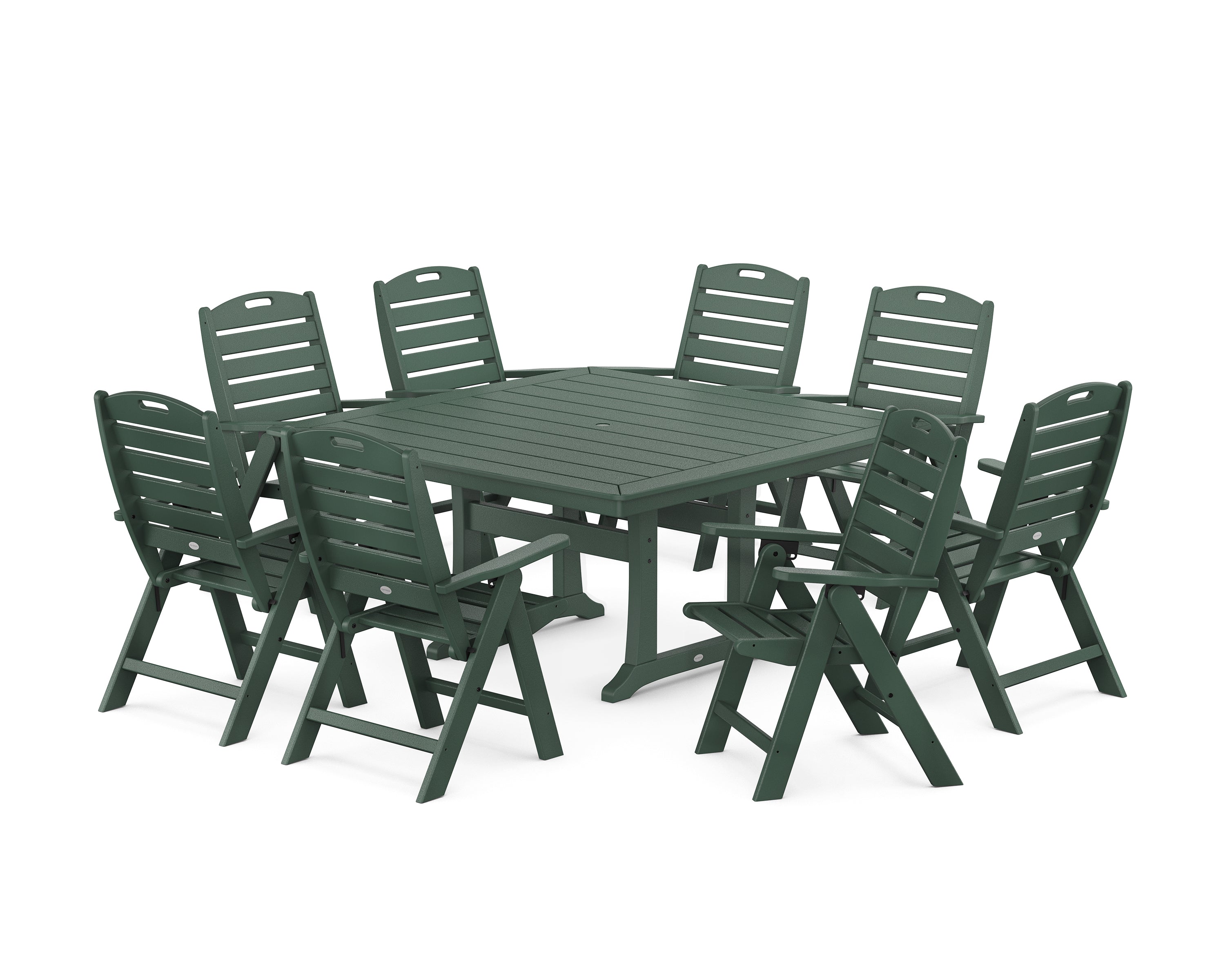 POLYWOOD Nautical Highback 9-Piece Square Dining Set with Trestle Legs in Green