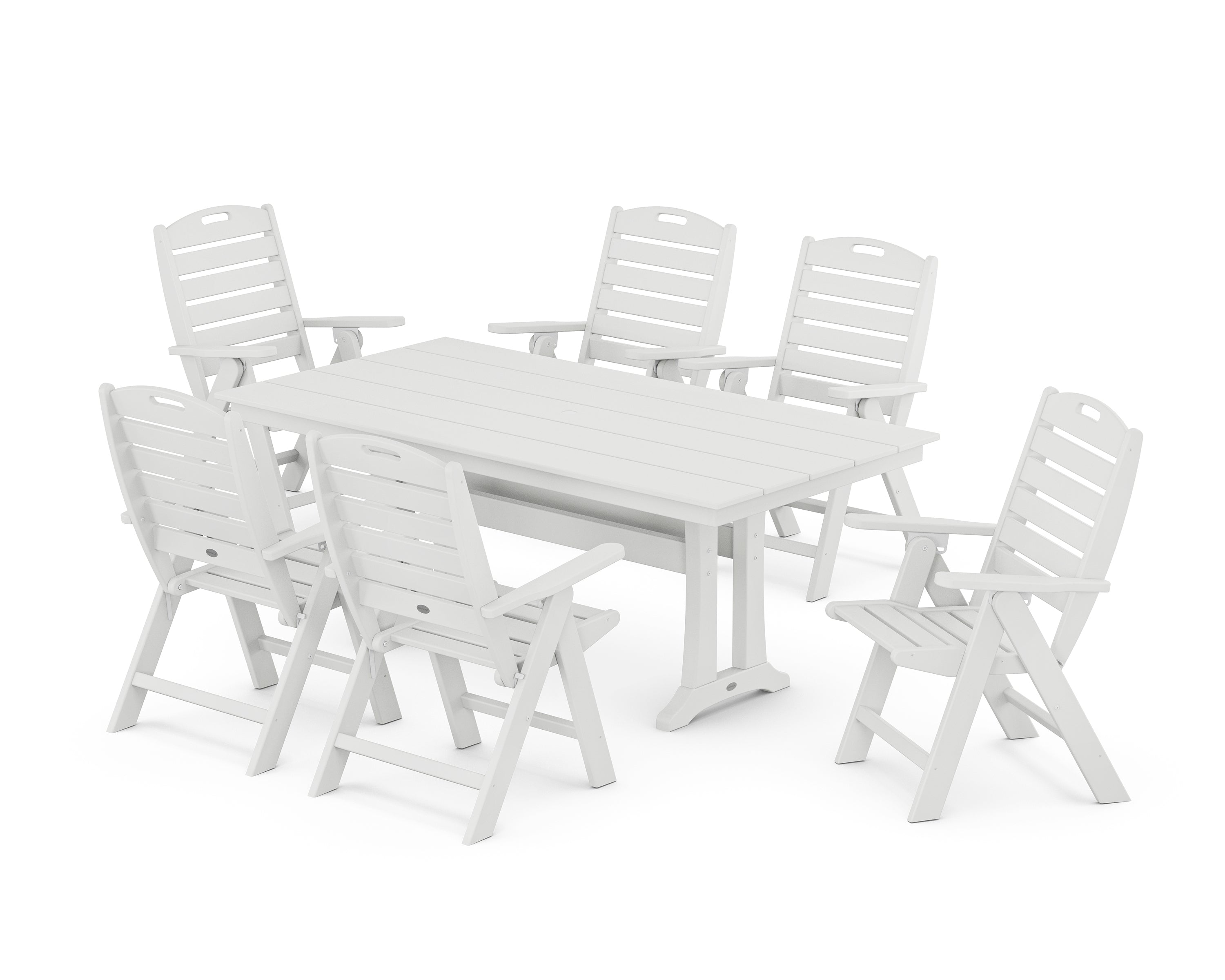 POLYWOOD Nautical Highback 7-Piece Farmhouse Dining Set with Trestle Legs in White