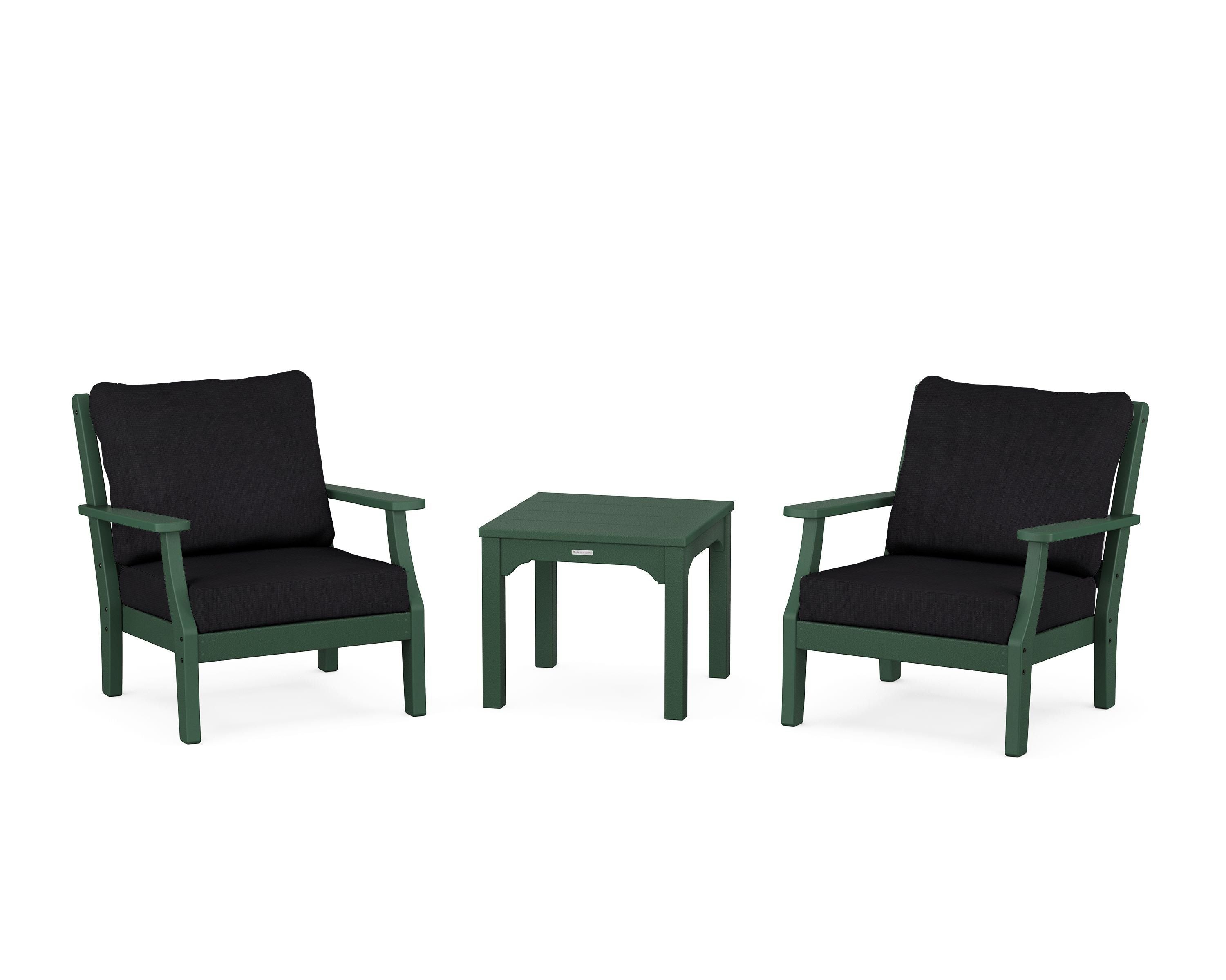 Martha Stewart by POLYWOOD Chinoiserie 3-Piece Deep Seating Set in Green / Midnight Linen
