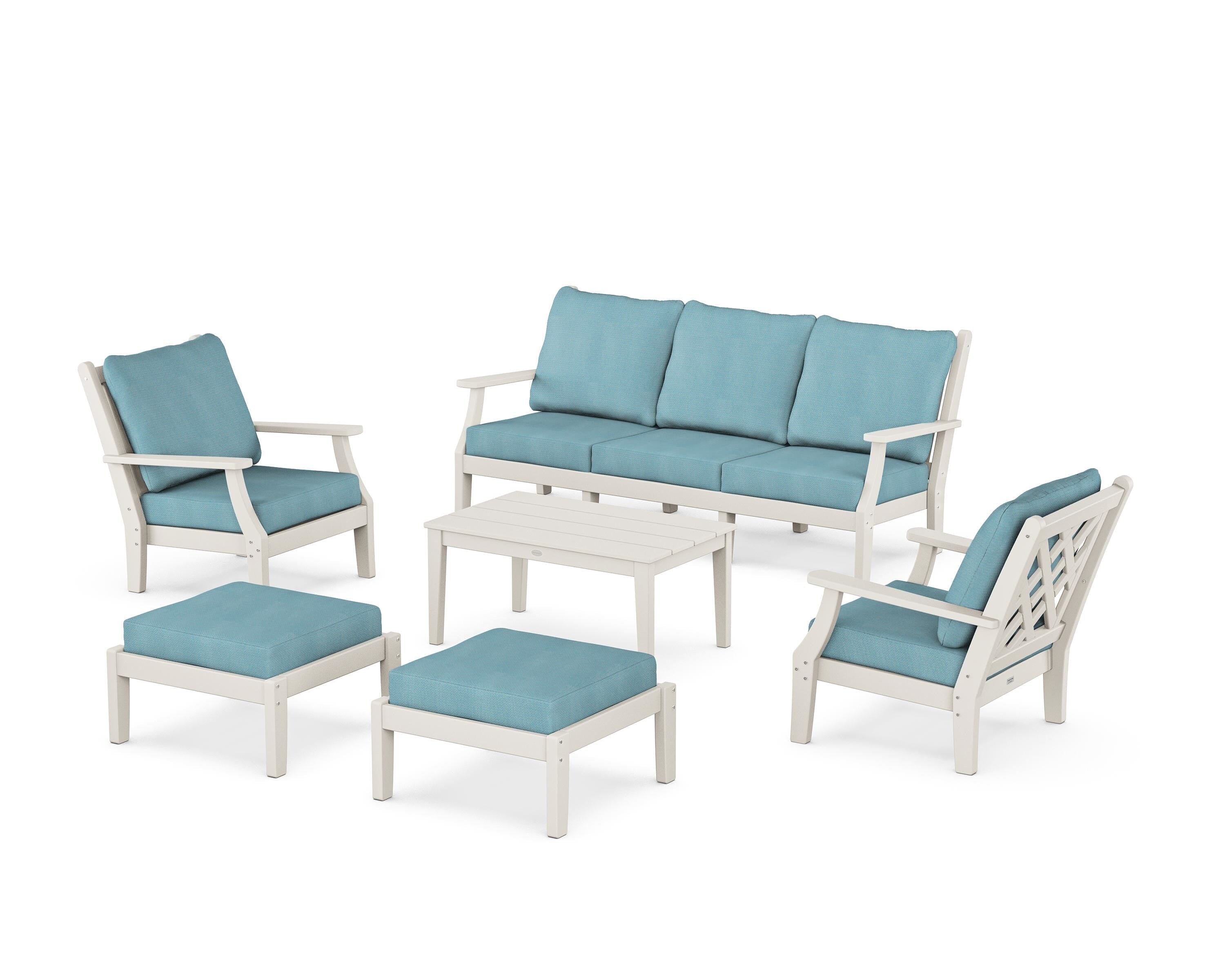 Country Living Wovendale 6-Piece Lounge Sofa Set in Sand / Lattice Sky Blue