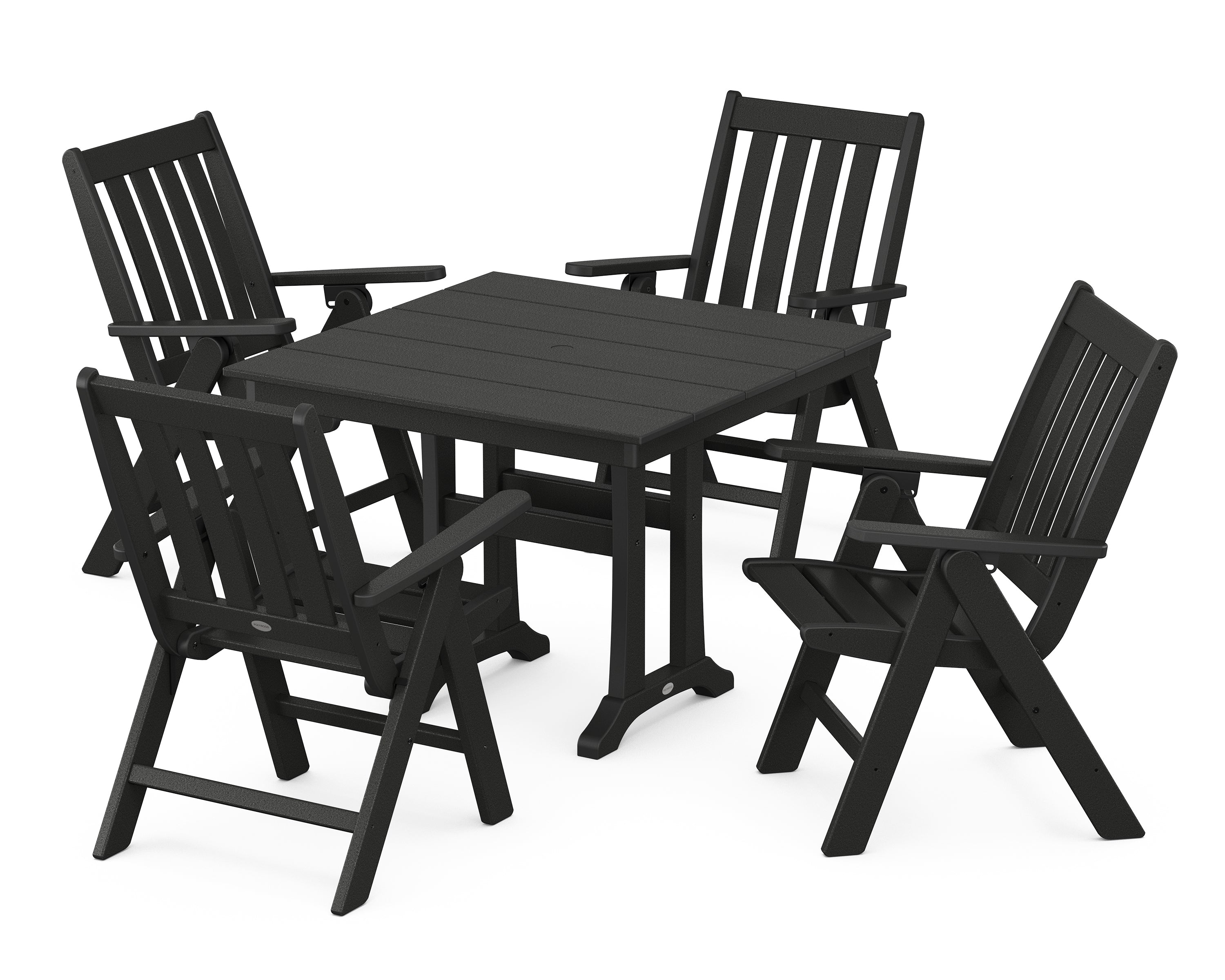 POLYWOOD® Vineyard Folding 5-Piece Farmhouse Dining Set With Trestle Legs in Black