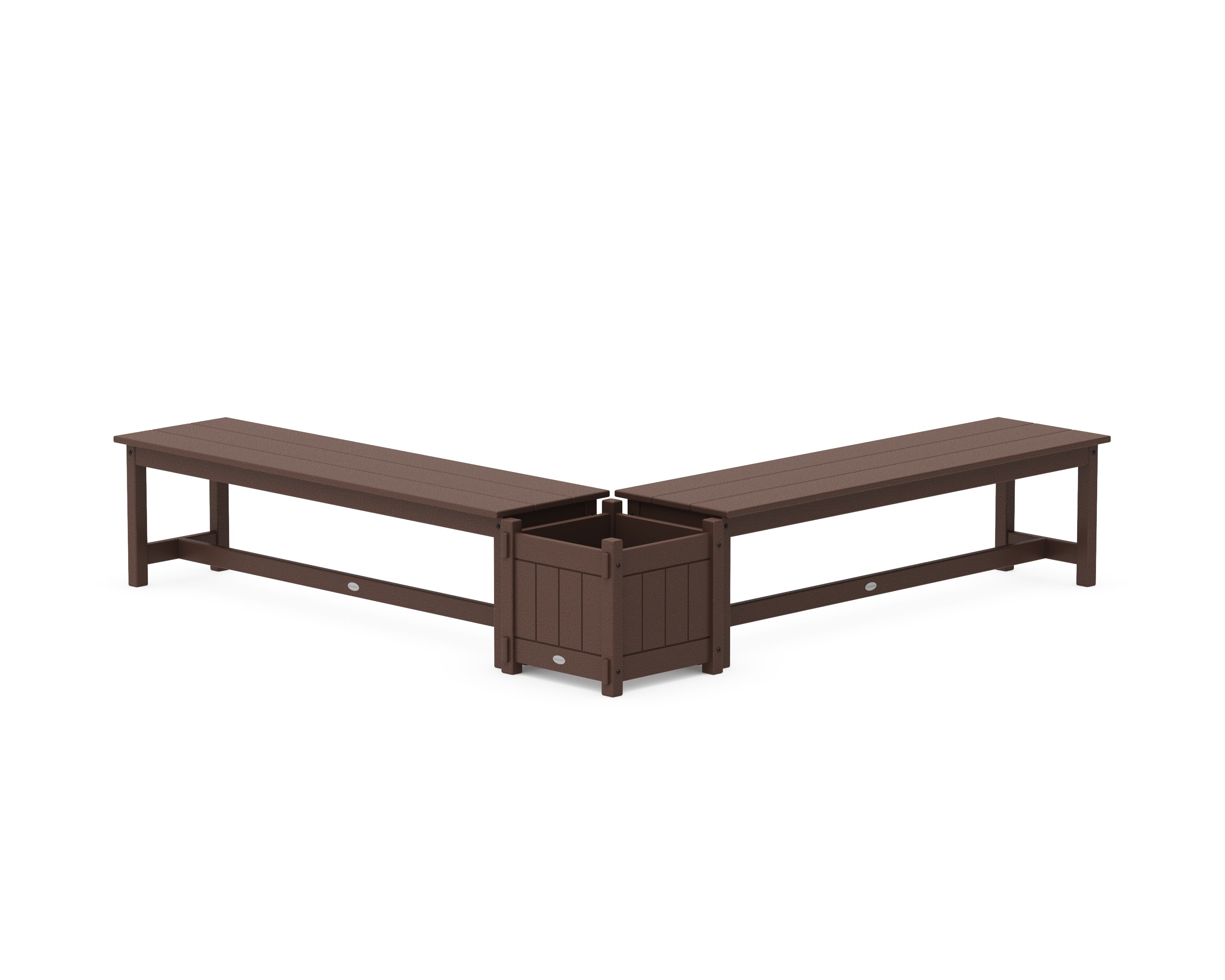 POLYWOOD 60" Vineyard L- Shaped Planter Bench Set in Mahogany
