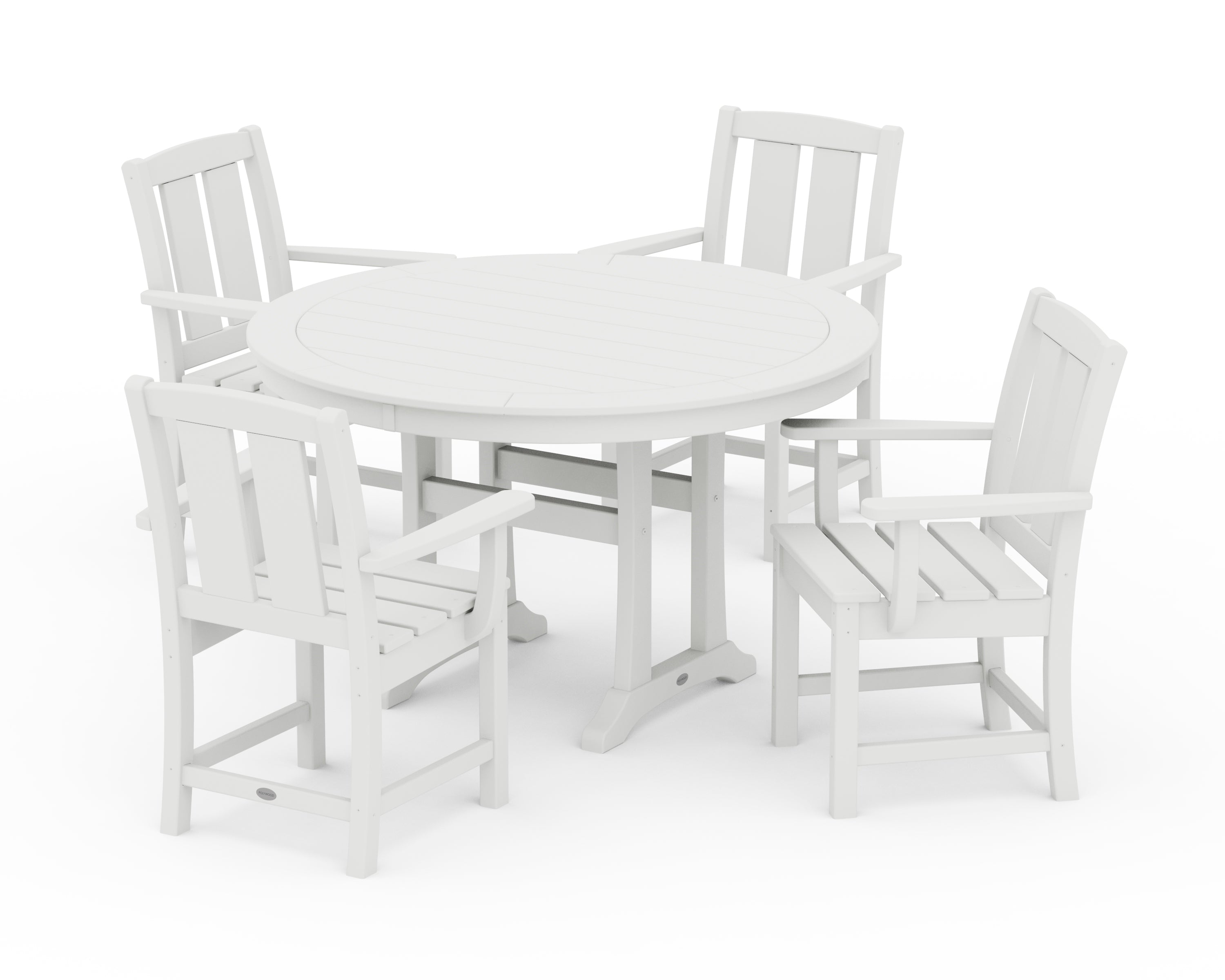 POLYWOOD Mission 5-Piece Round Dining Set with Trestle Legs in White