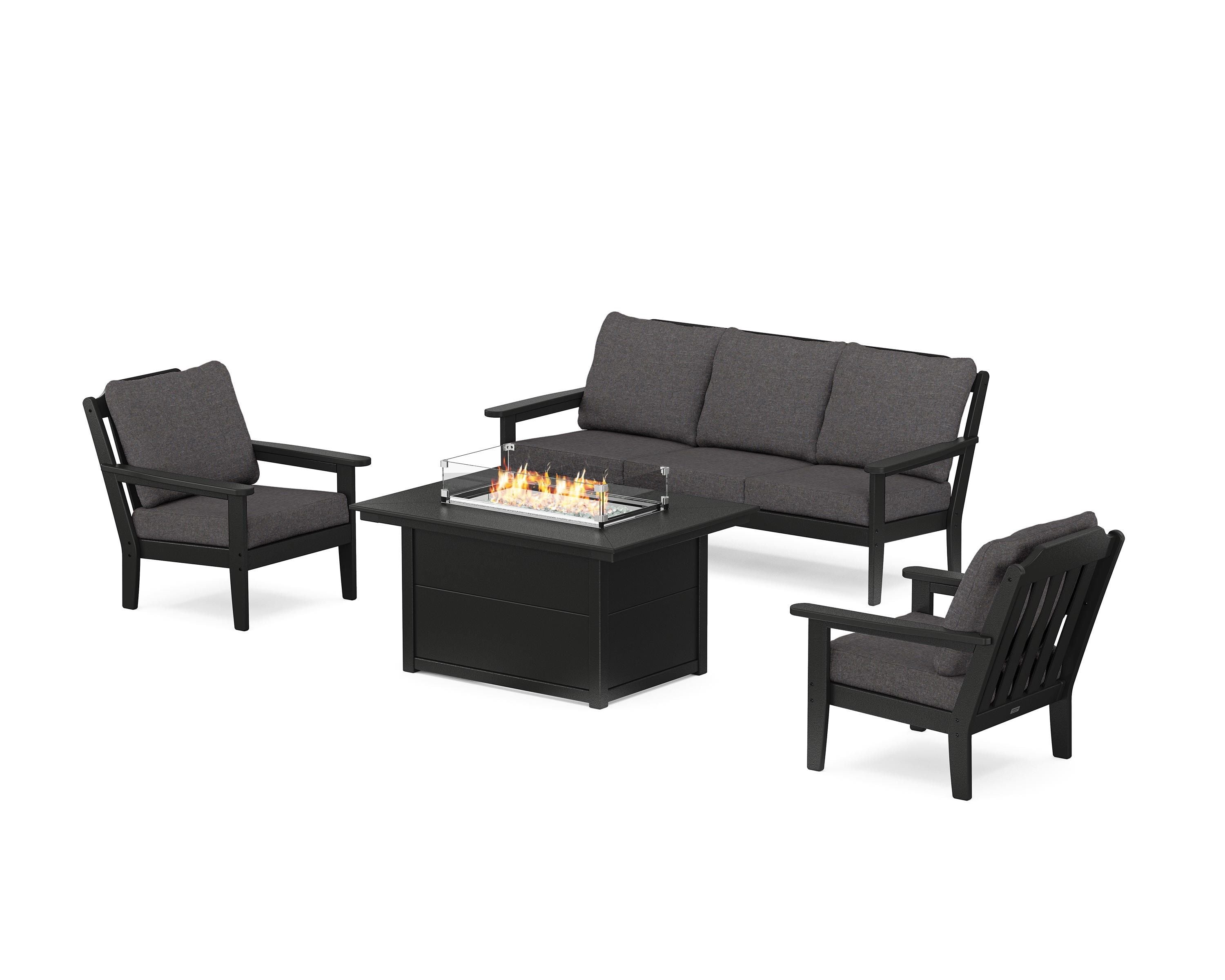 Country Living Cottage Deep Seating Fire Pit Table Set in Black / Ash Charcoal