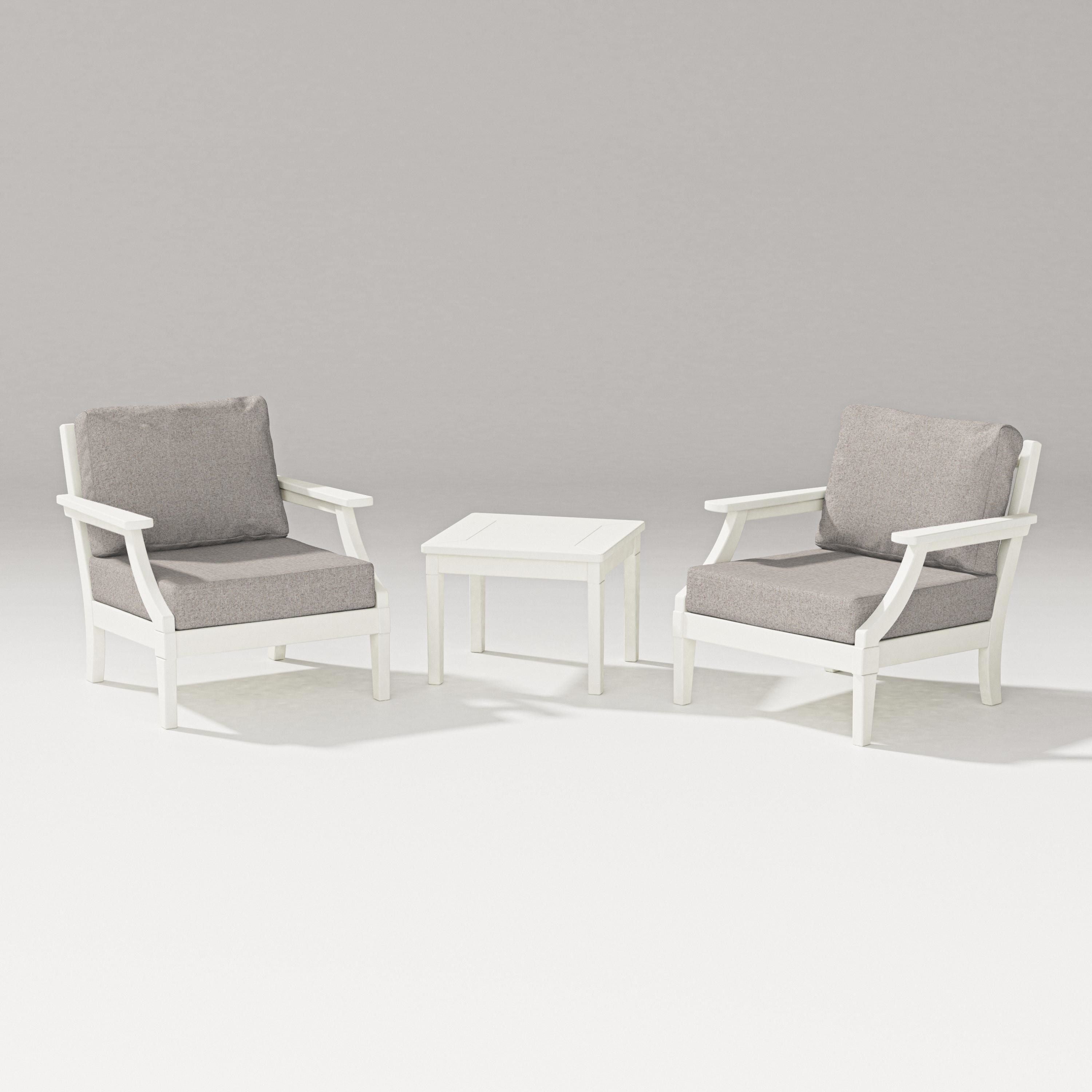 PW Designer Series Estate 3-Piece Lounge Chair Set in Vintage White / Weathered Tweed