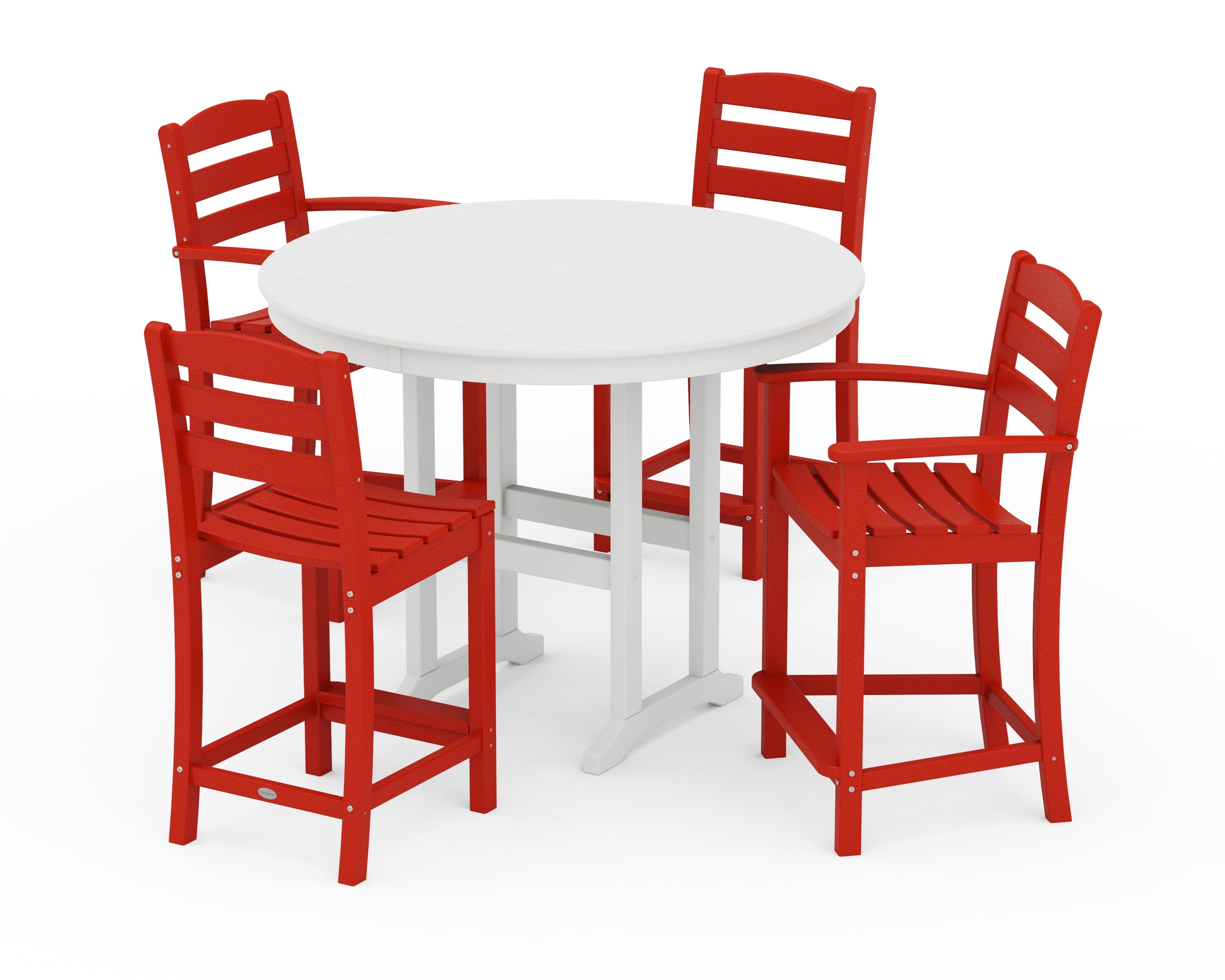 POLYWOOD La Casa Café 5-Piece Round Farmhouse Counter Dining Set in Sunset Red / White