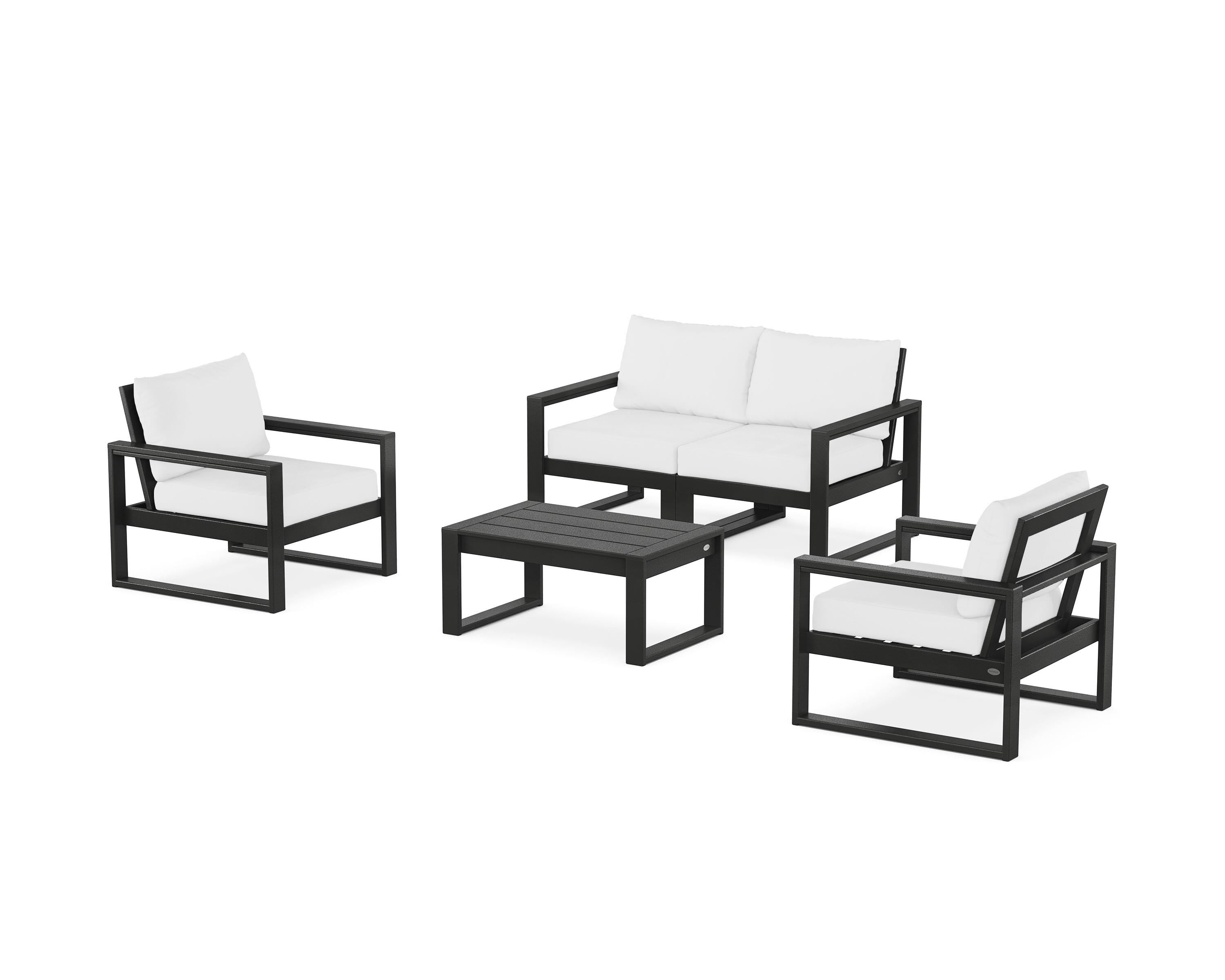 POLYWOOD EDGE Sectional 4-Piece Deep Seating Set with Loveseat in Black / Natural