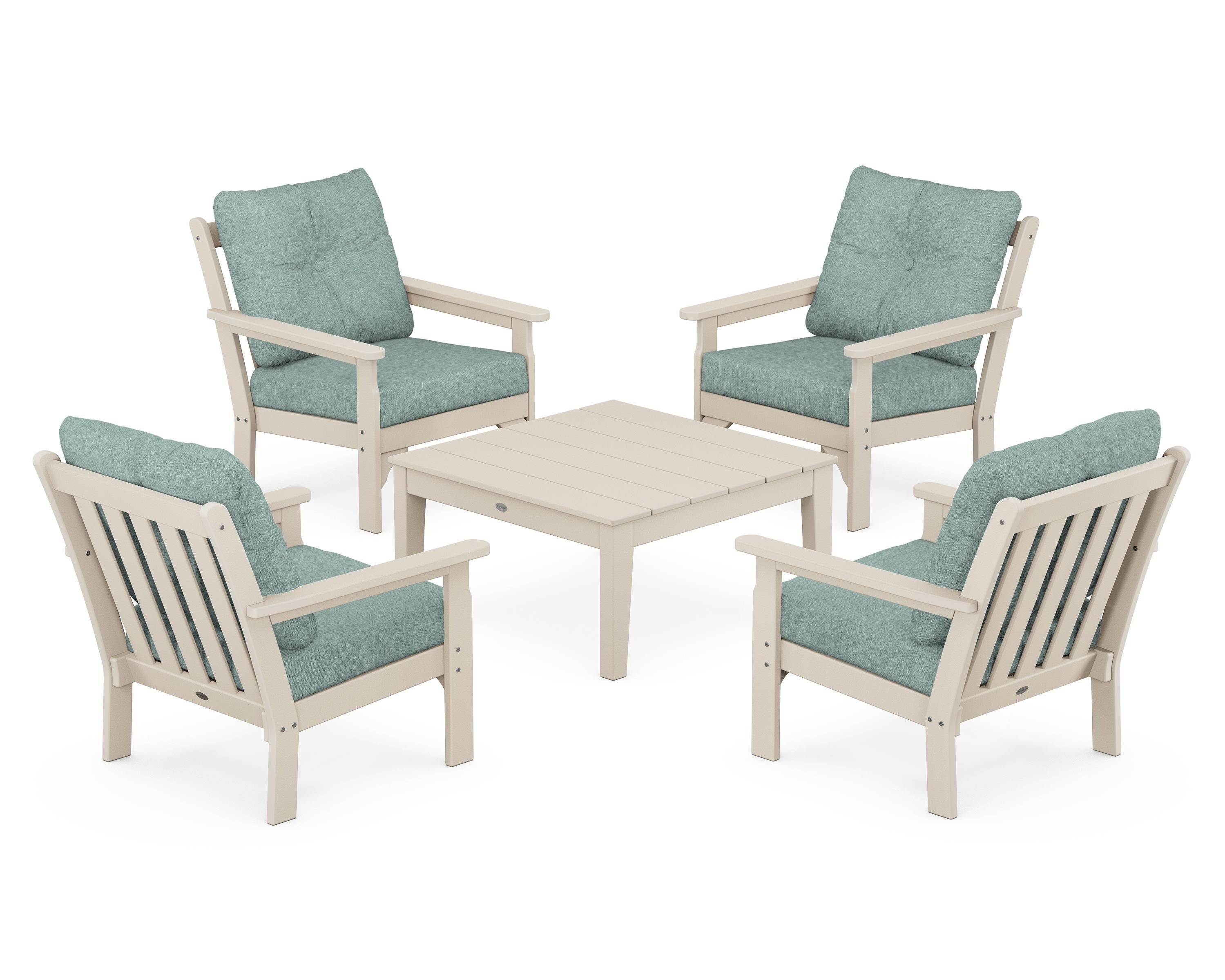 POLYWOOD Vineyard 5-Piece Deep Seating Conversation Set in Sand / Glacier Spa