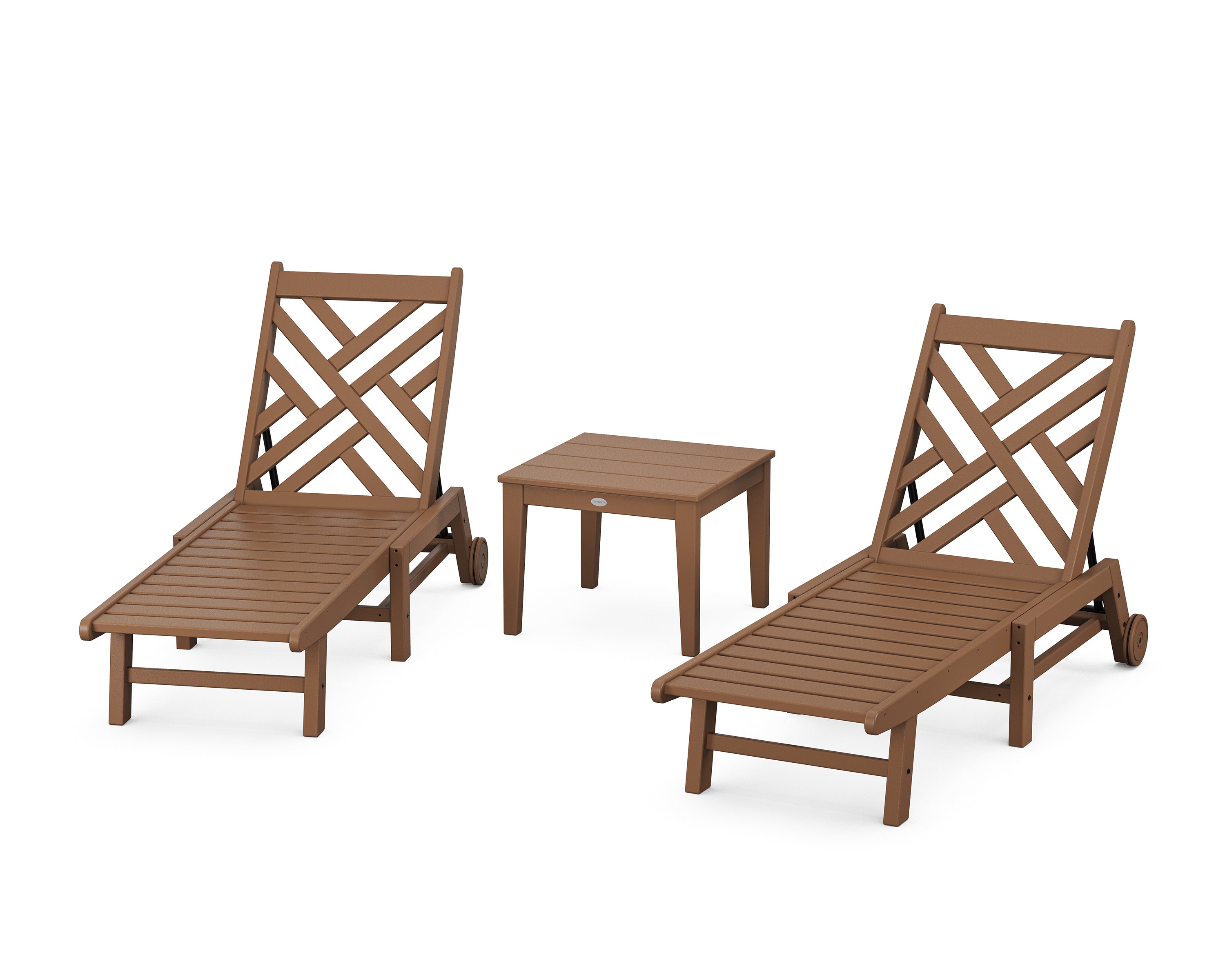 POLYWOOD Chippendale 3-Piece Chaise Set with Wheels in Teak
