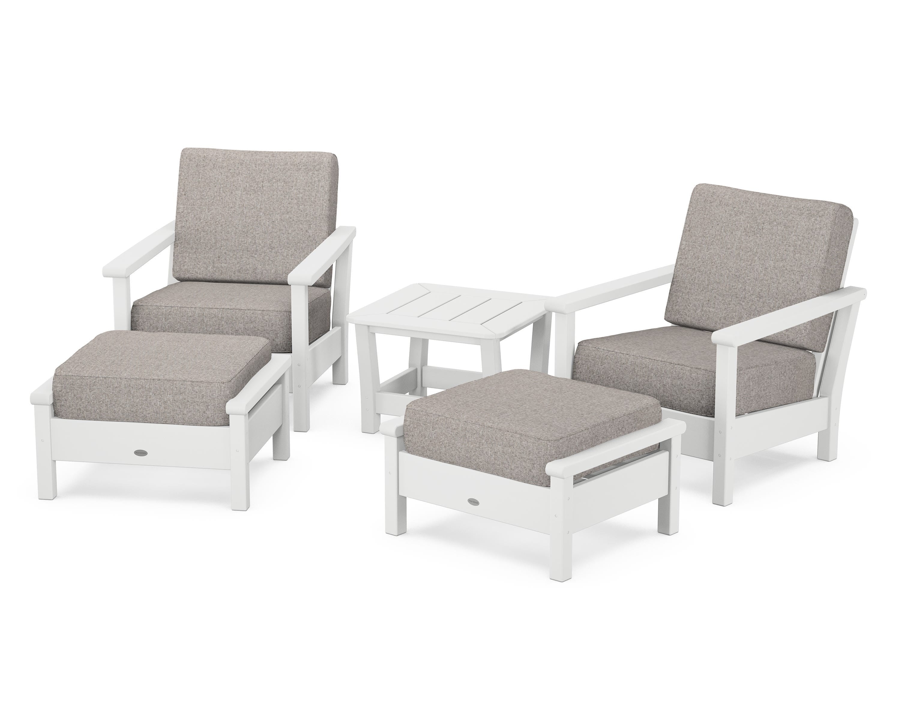 POLYWOOD Harbour 5-Piece Deep Seating Chair Set in White / Weathered Tweed