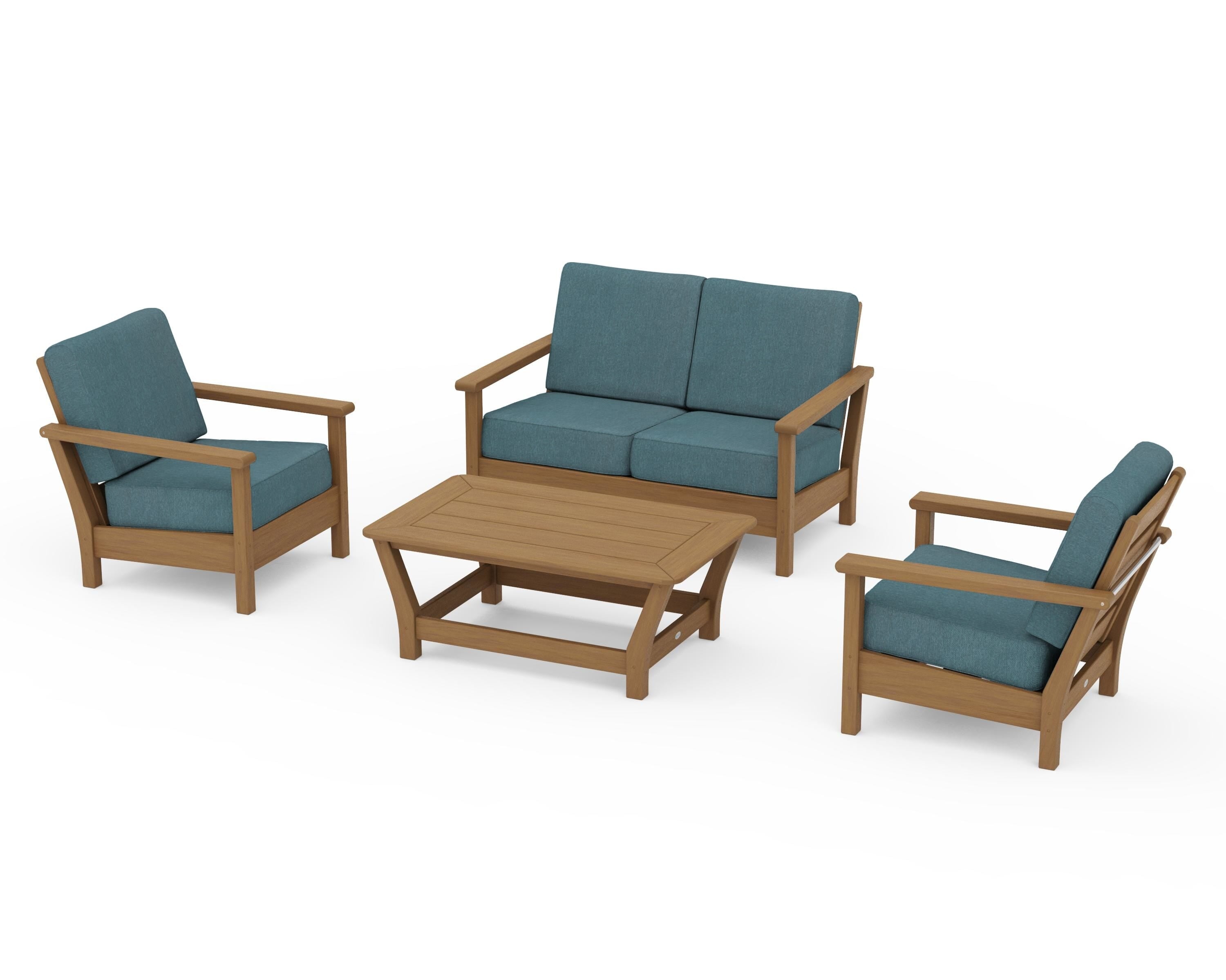 POLYWOOD Harbour 4-Piece Deep Seating Set in Natural / Ocean Teal