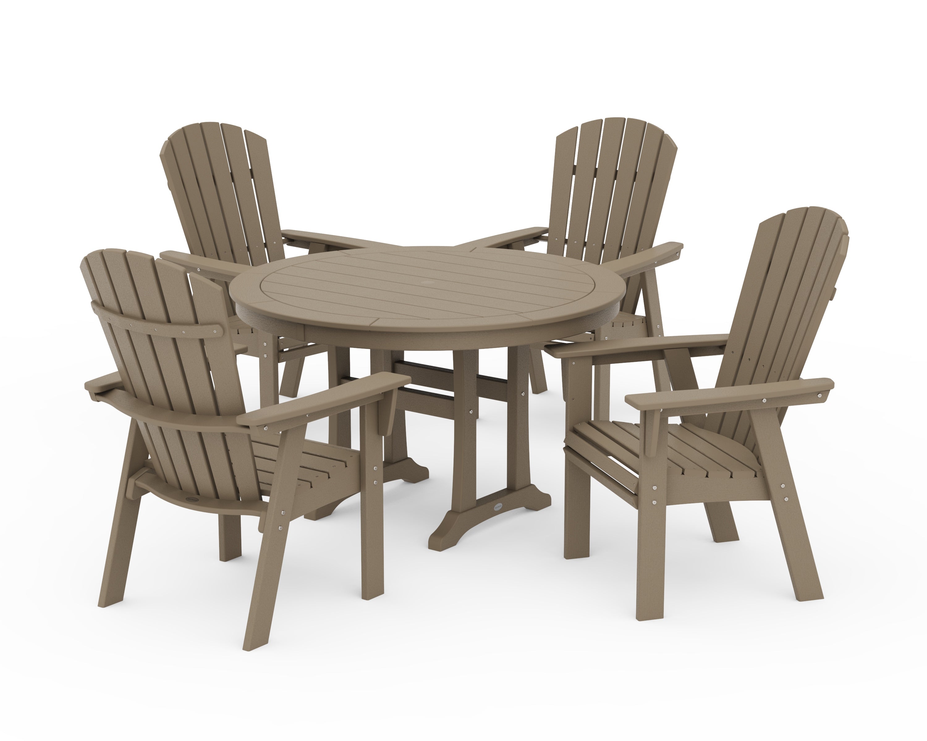 POLYWOOD Nautical Curveback Adirondack 5-Piece Round Dining Set with Trestle Legs in Vintage Sahara