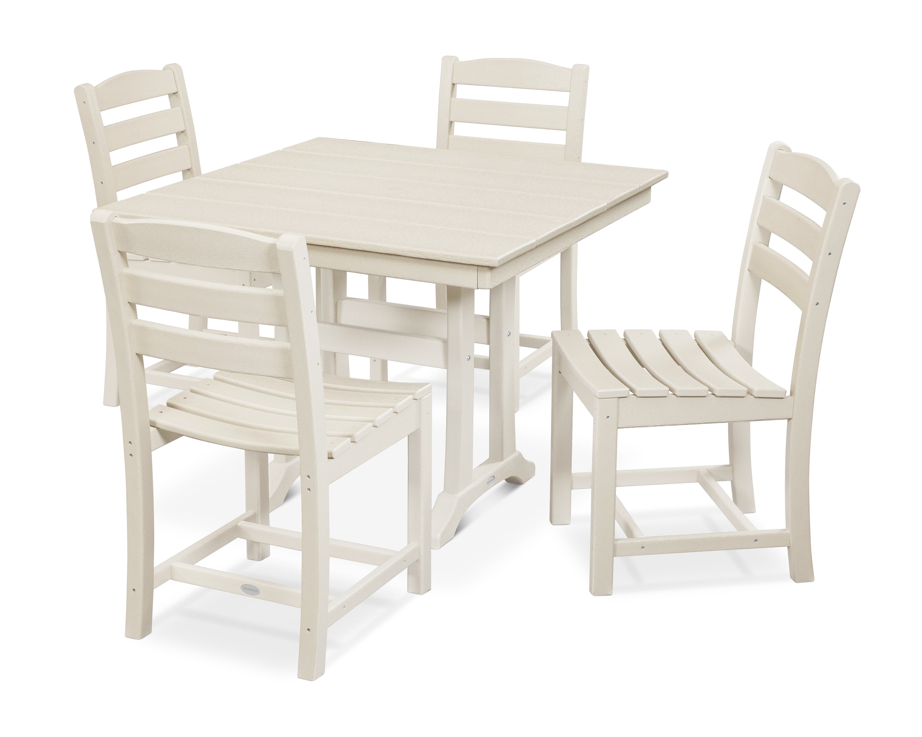 POLYWOOD La Casa Café 5-Piece Farmhouse Trestle Side Chair Dining Set in Sand