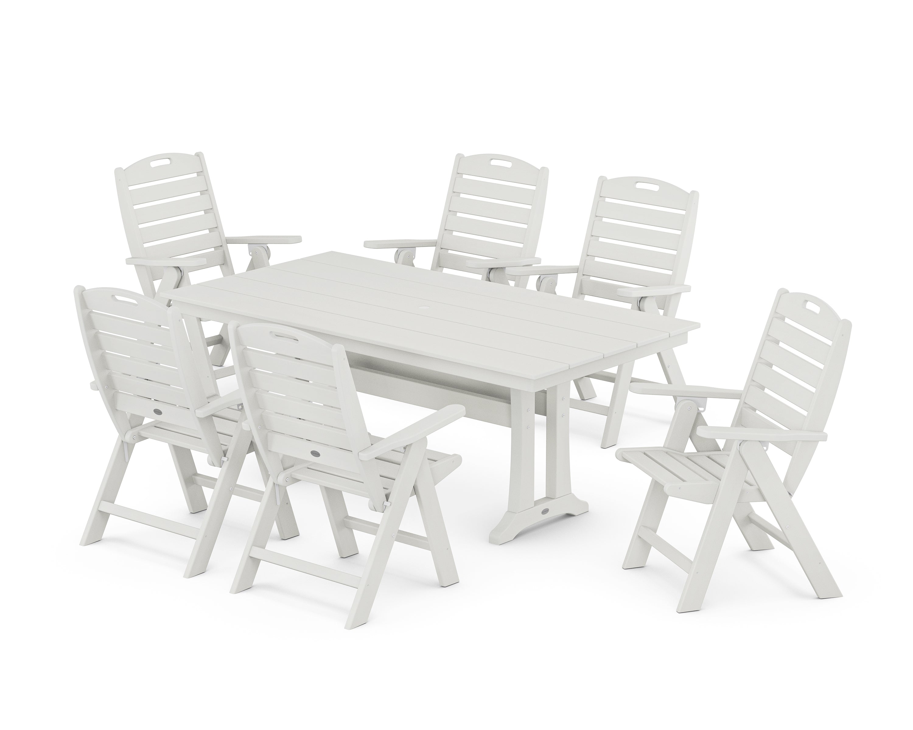 POLYWOOD Nautical Highback 7-Piece Farmhouse Dining Set with Trestle Legs in Vintage White