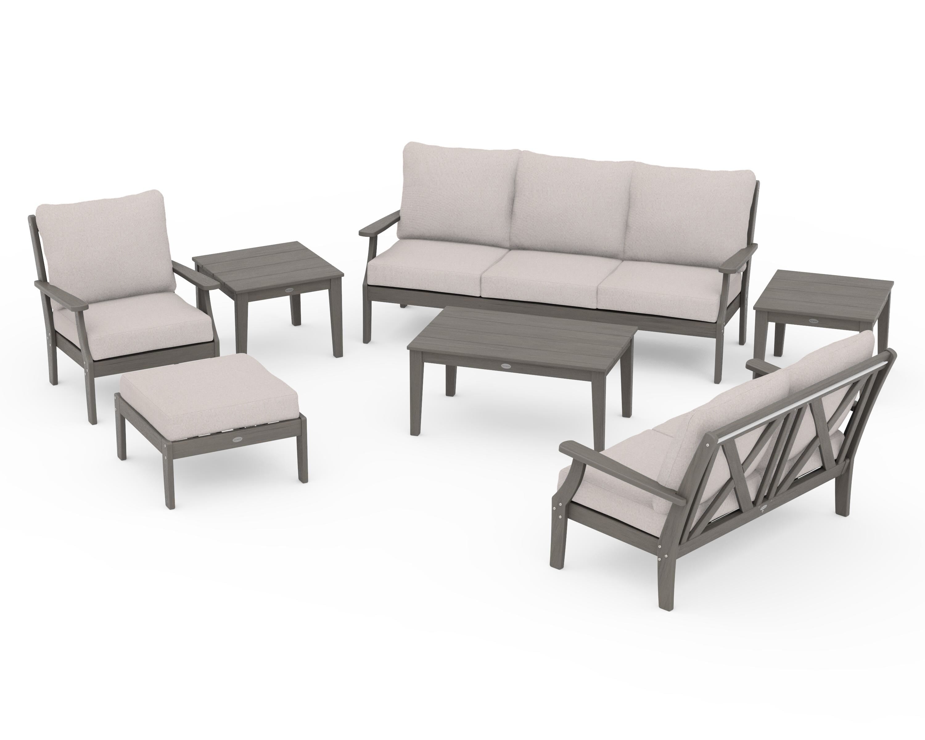 POLYWOOD Braxton 7-Piece Deep Seating Set in Driftwood / Dune Burlap