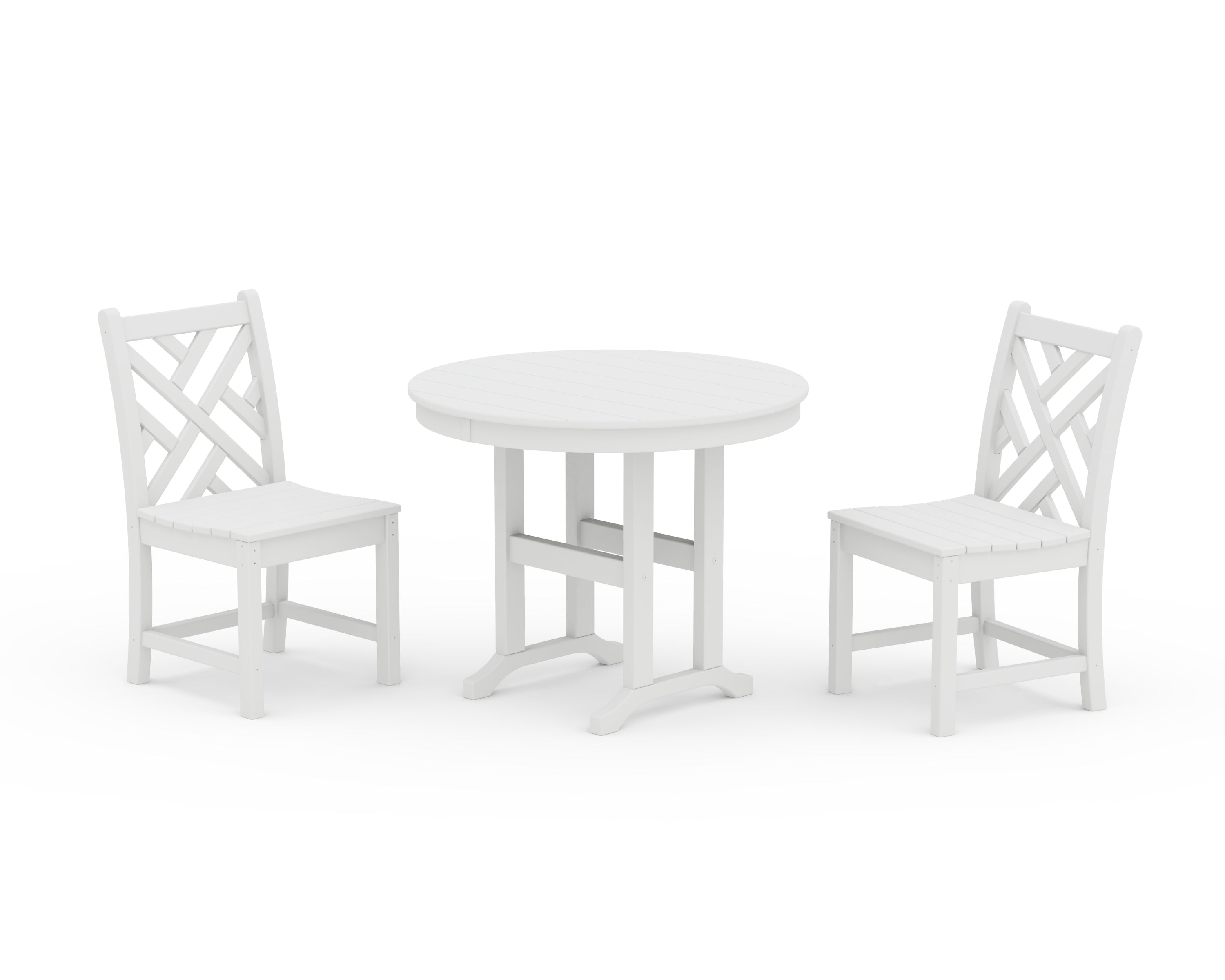 POLYWOOD Chippendale Side Chair 3-Piece Round Dining Set in White