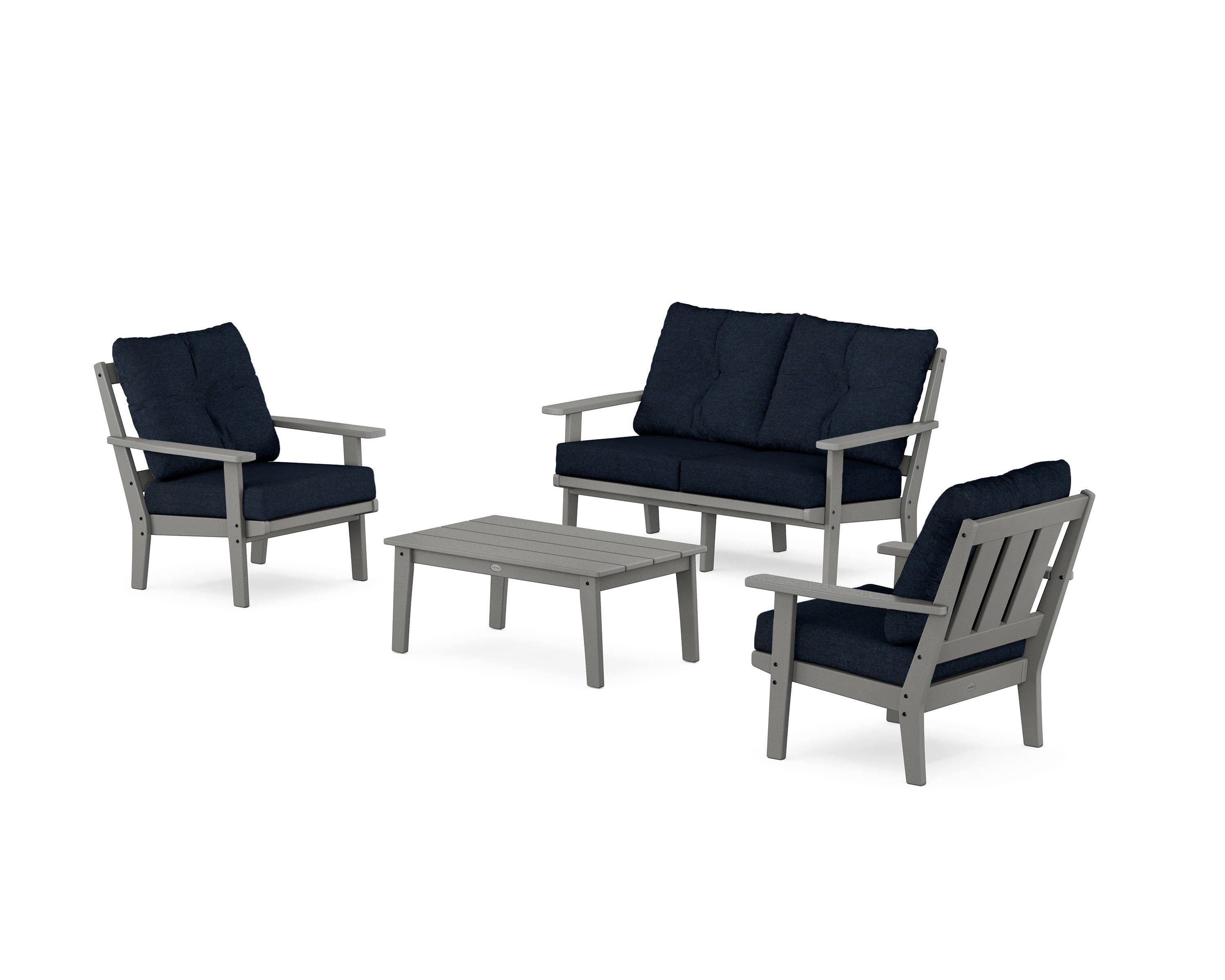 POLYWOOD Oxford 4-Piece Deep Seating Set with Loveseat in Slate Grey / Marine Indigo