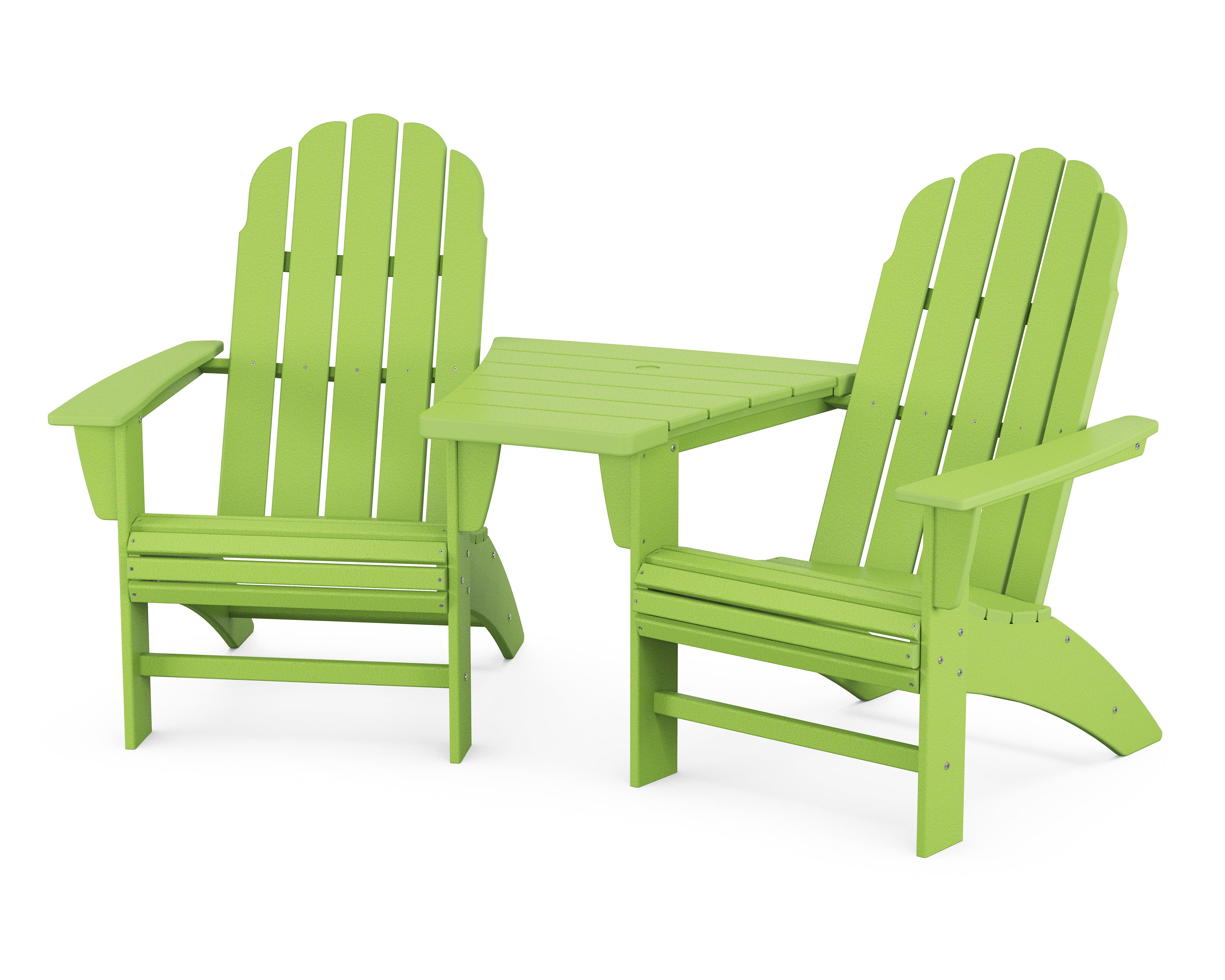 POLYWOOD® Vineyard 3-Piece Curveback Adirondack Set with Angled Connecting Table in Lime
