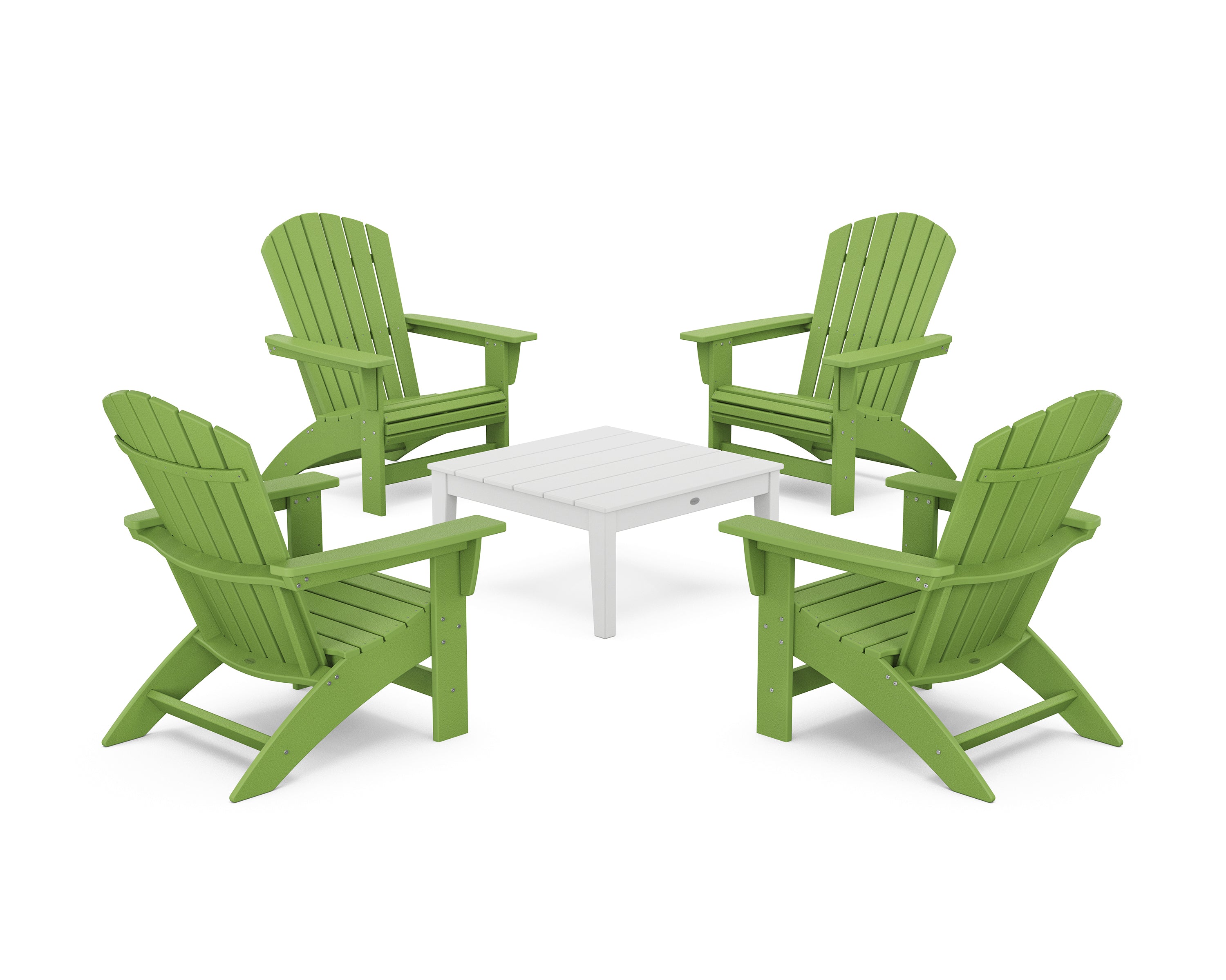 POLYWOOD® 5-Piece Nautical Grand Adirondack Chair Conversation Group in Lime / White