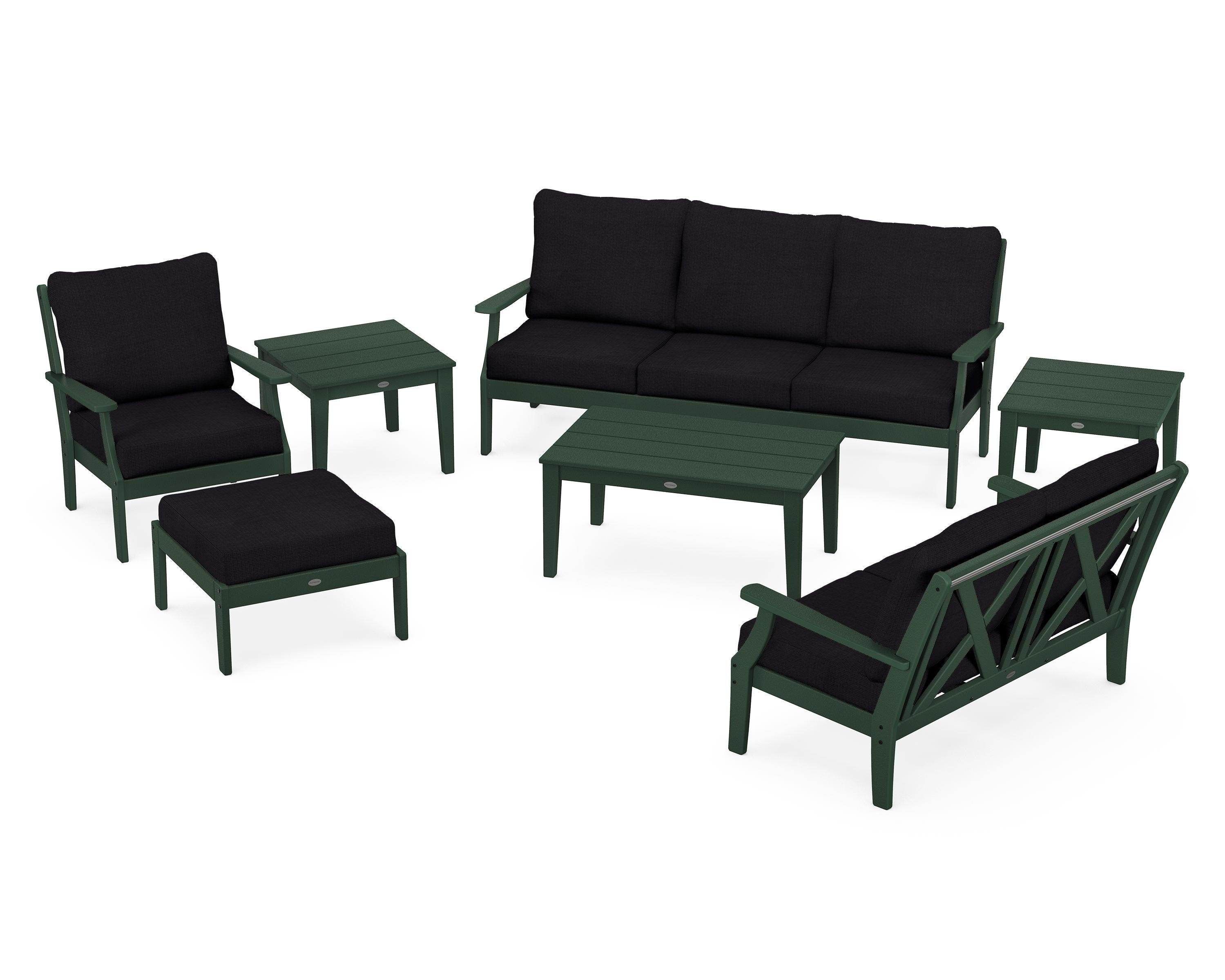 POLYWOOD Braxton 7-Piece Deep Seating Set in Green / Midnight Linen