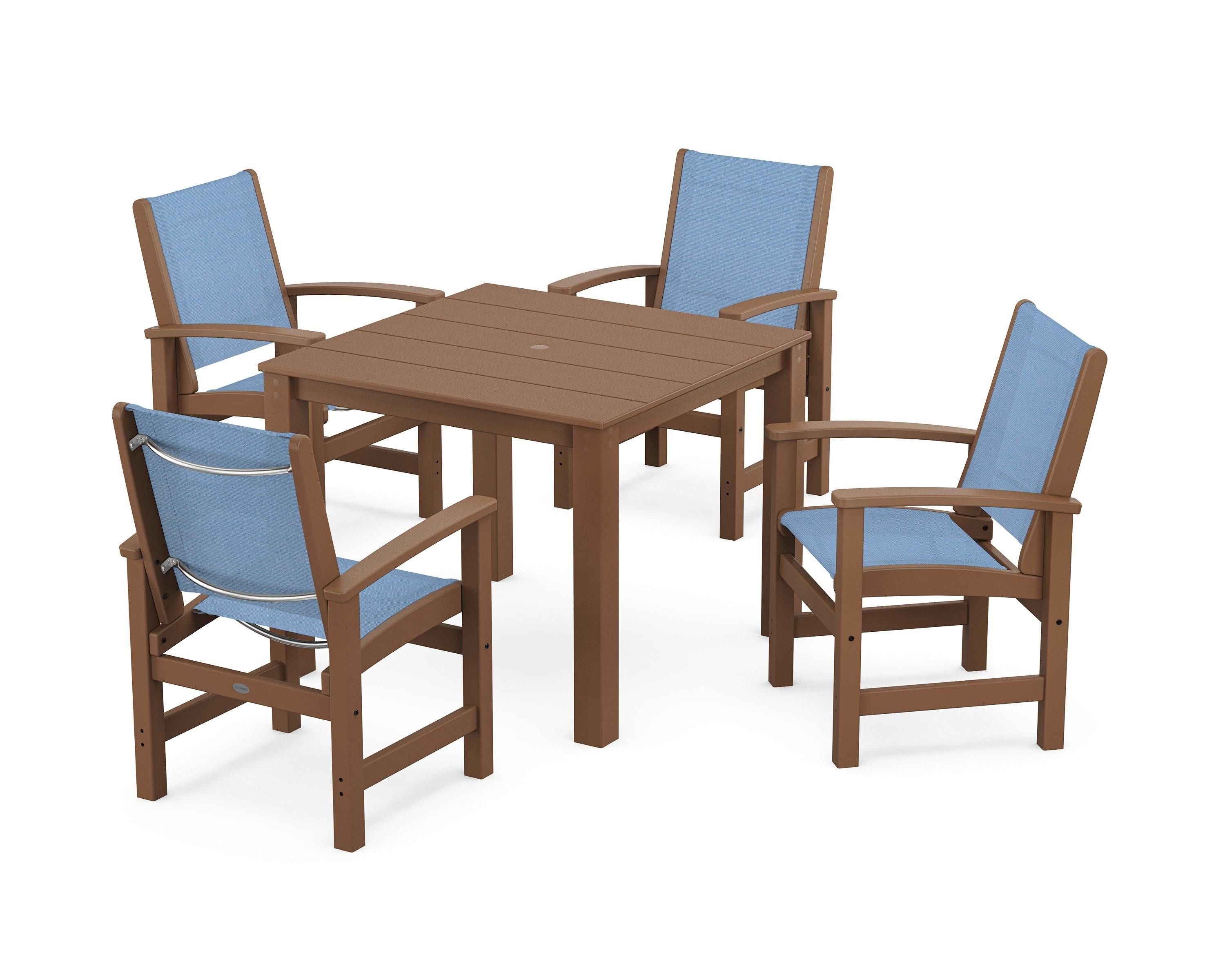 POLYWOOD Coastal 5-Piece Parsons Dining Set in Teak / Poolside Sling