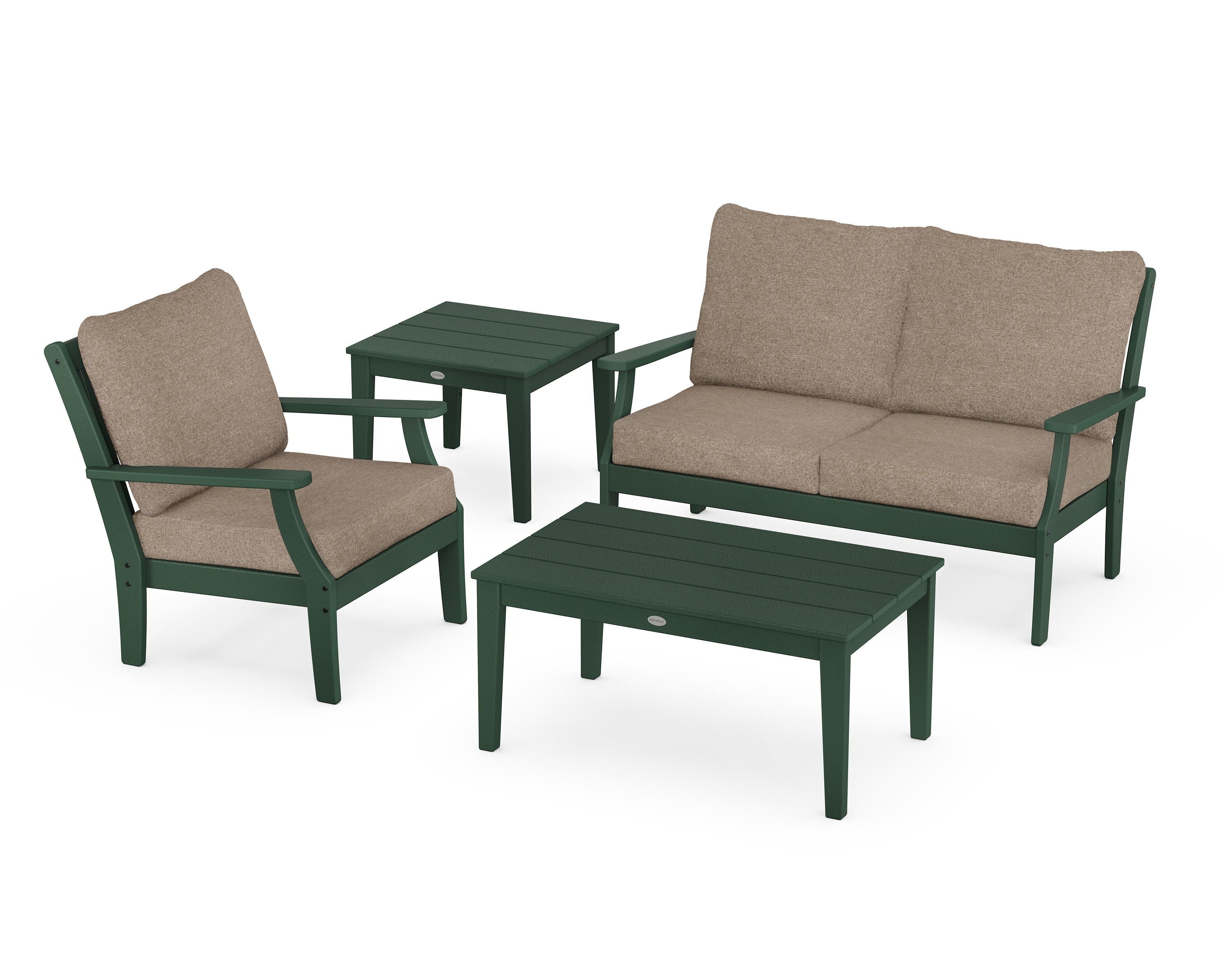 POLYWOOD Braxton 4-Piece Deep Seating Set in Green / Spiced Burlap